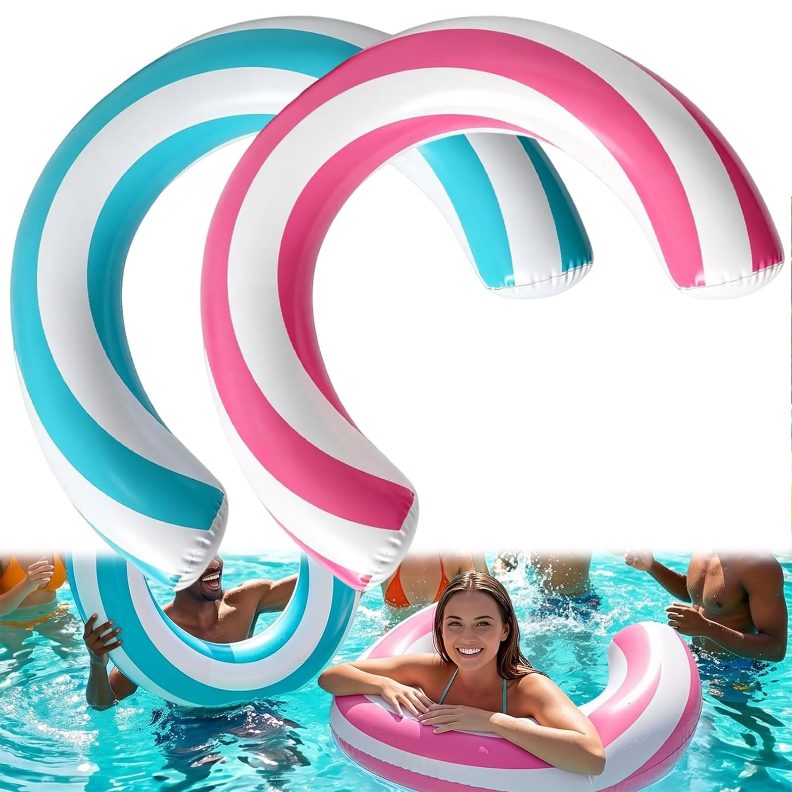 2 Pcs Inflatable Pool Noodle, Curved Swimming Noodles for Adults, 29x21 Inches Floats for Swimming Pools, Pool Noodle for Backyard Lounging and for Summer Water Party
