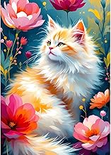 DPHERO DIY Orange Cat Diamond Painting Kits Pictures for Adults Beginners, 5D Wildflowers Diamond Painting Set, DIY Round Stones Cat Diamond Art Kits, Diamond Art for Home Decor 30 x 40 cm