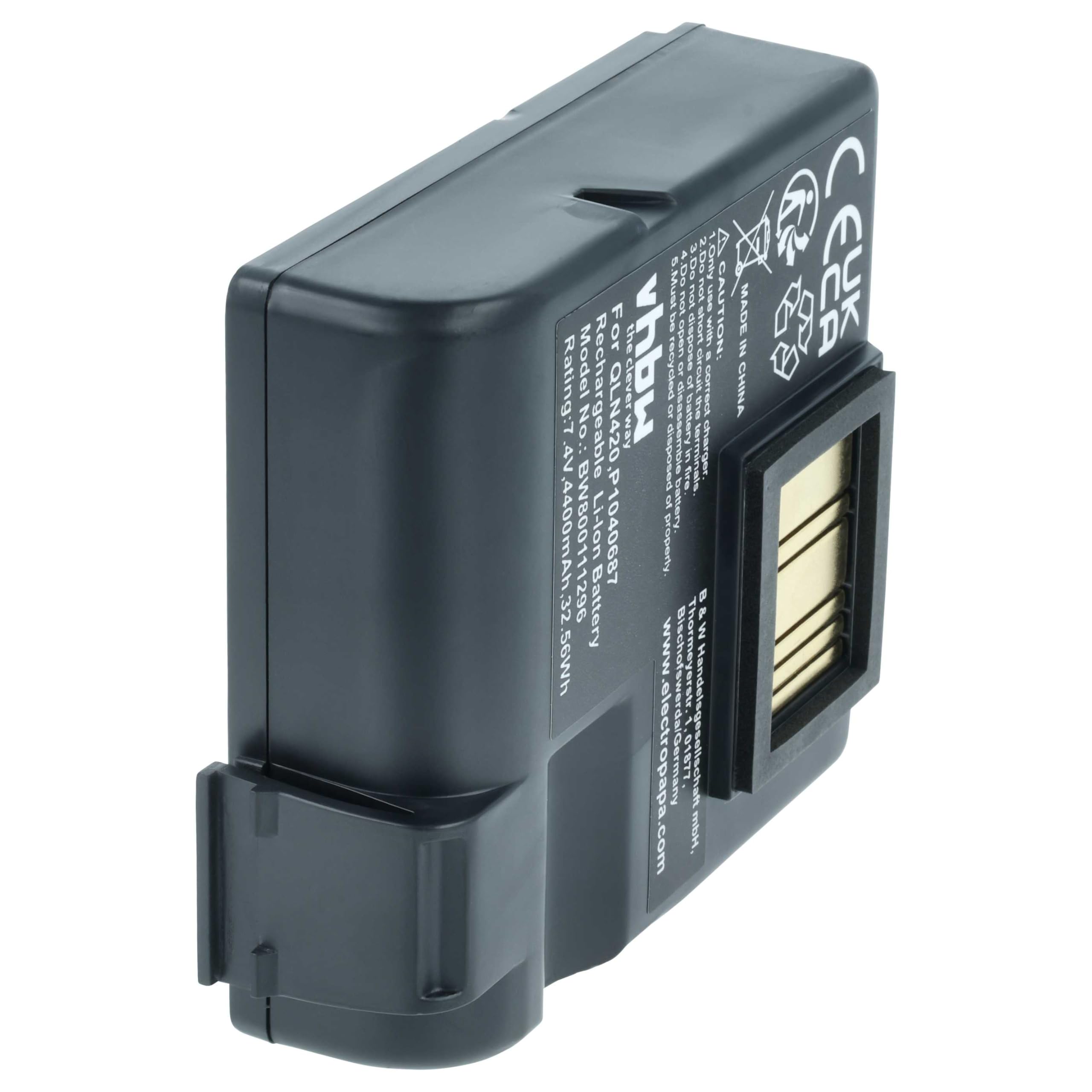 vhbw Akku kompatibel mit Zebra QLN420, ZQ630 Drucker Kopierer Scanner Etiketten-Drucker (4400 mAh, 7,4 V, Li-Ion)