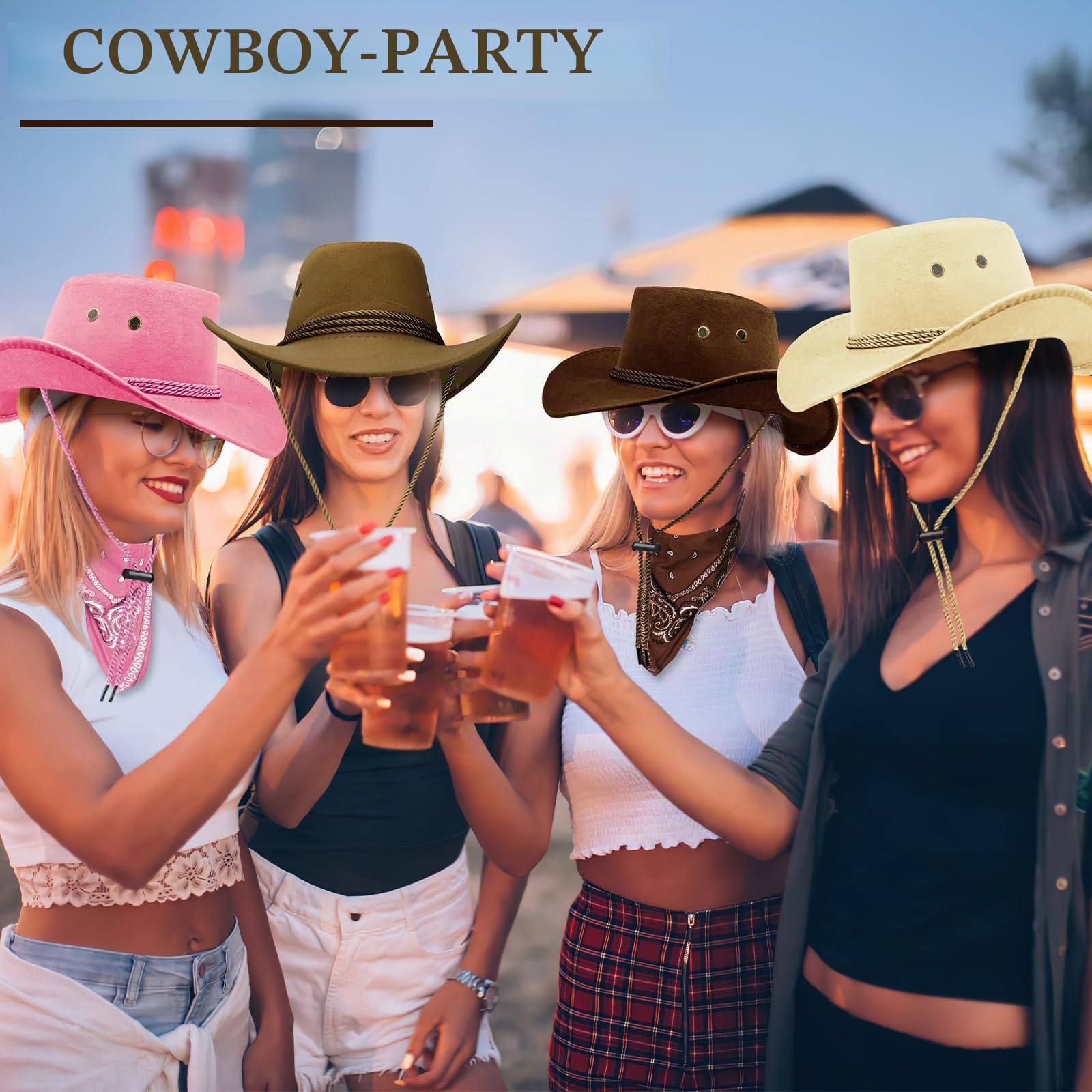 30 Stk Cowboyhut Set für Damen Herren, Western Cowboyhüten mit Kordel in 5 Farben & 15 Bandanas Cowgirl Kostüm Accessories für Karneval, Mottoparty, Wanderpicknick, JGA