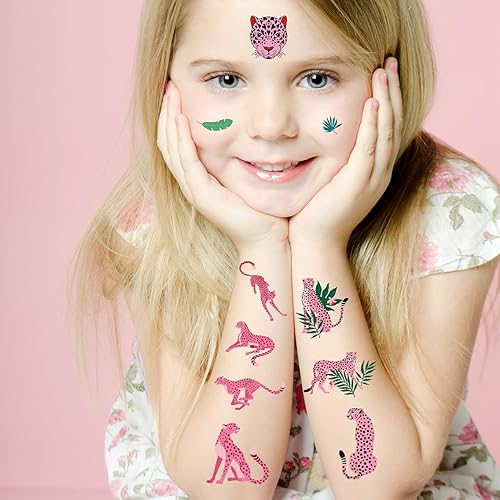 Miniatura 4 de 73 tatuajes temporales de guepardo para niños y niñas, animales de la selva, suministros de fiesta de cumpleaños para recuerdos de fiesta, cosplay,