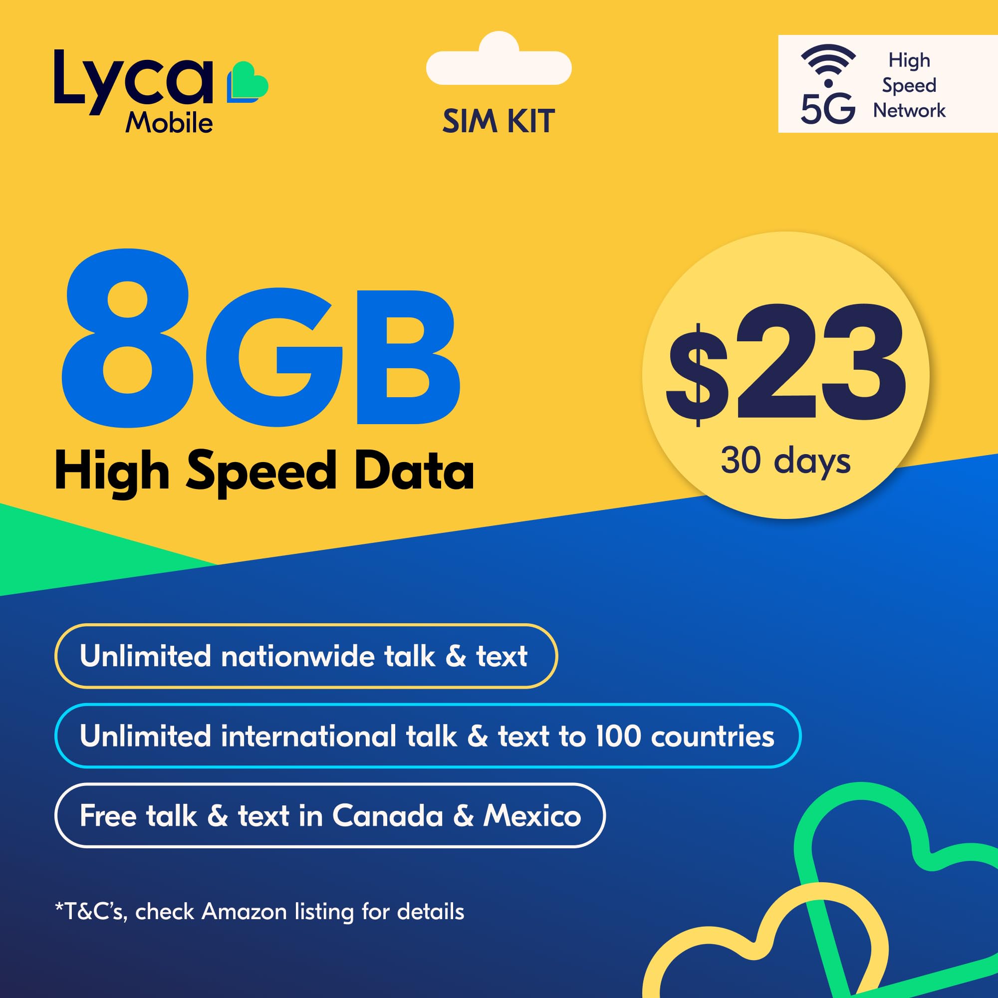 Lyca Mobile USA Prepaid 5G/4G SIM Card | $23 Plan | Unlimited Talk, Text &amp; Data | 8GB High Speed Data (8GB Hotspot) | 30 Days