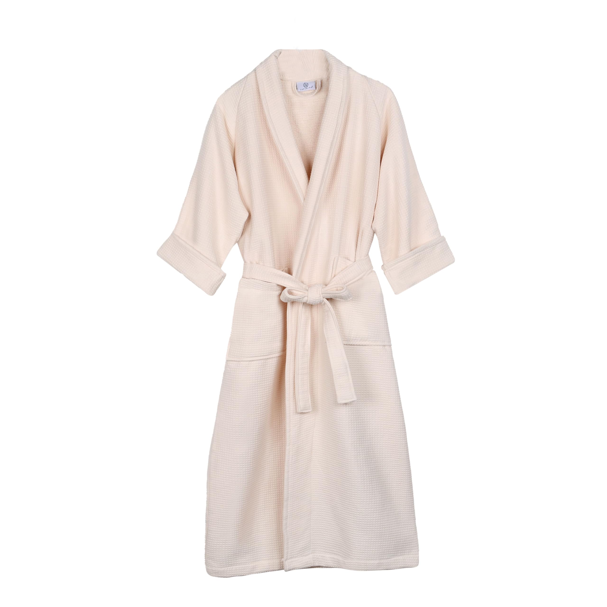 Superior Waffle Weave Cotton Unisex Bathrobe with Belt, Soft and Absorbent Robe for Men and Women Bath Essentials Robes