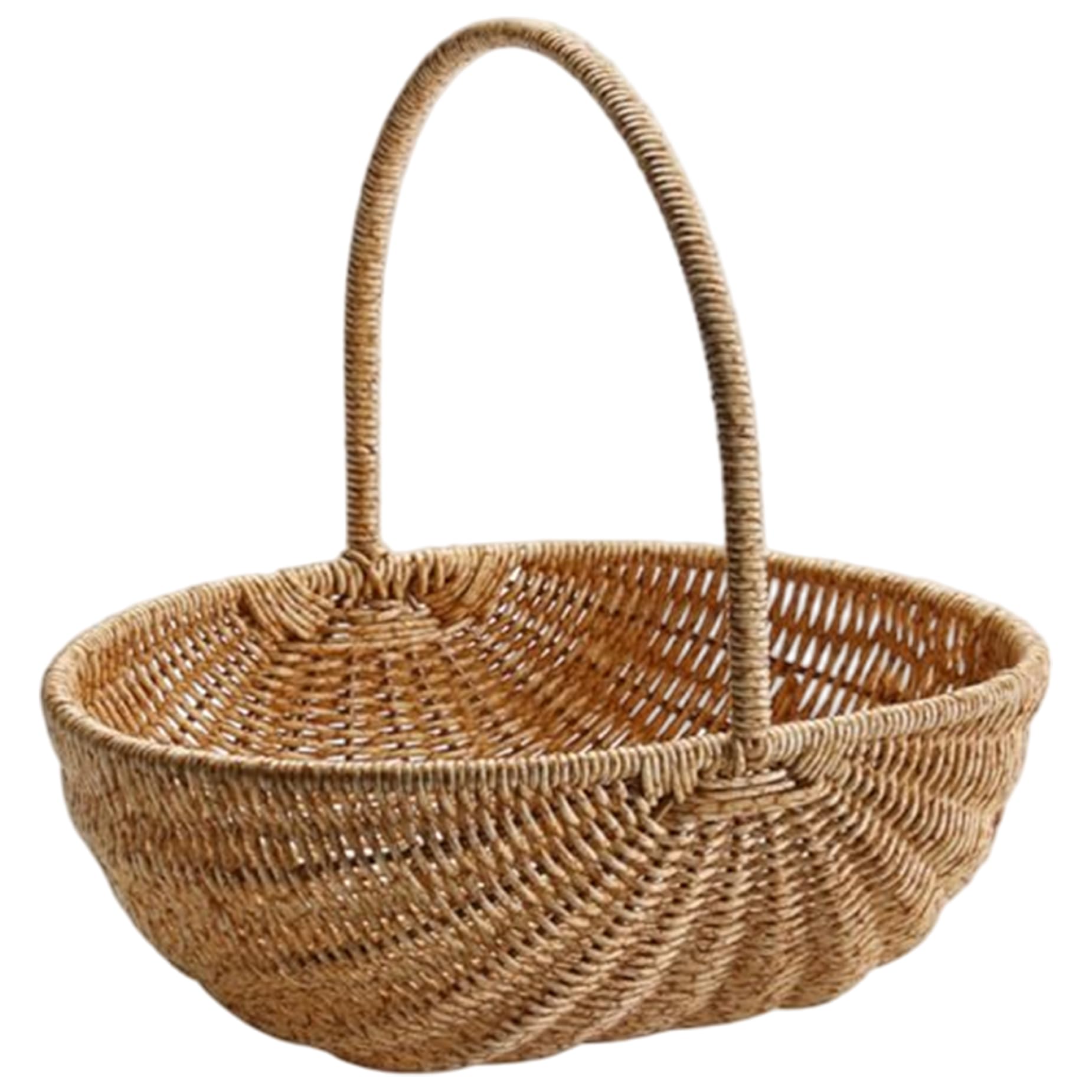 Ngbbby Harvest Basket Woven Wicker Basket with Handle Portable Storage for Picnics Fruit Vegetable