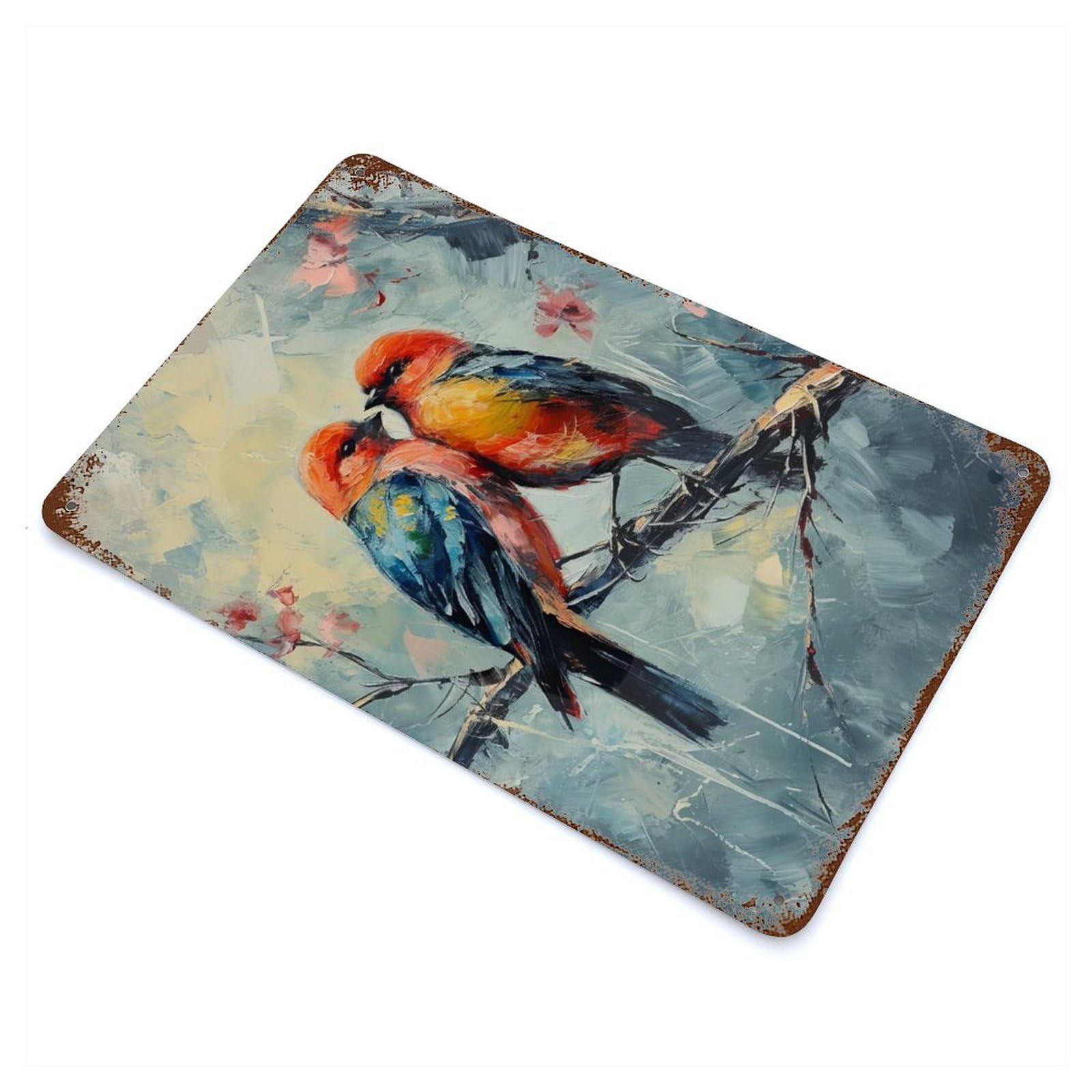 Garage Style Two Birds on A Branch Painting Rusty Metal Tin Sign 11.8"x7.9", Farmhouse Wall Decor for Bar And Workshop