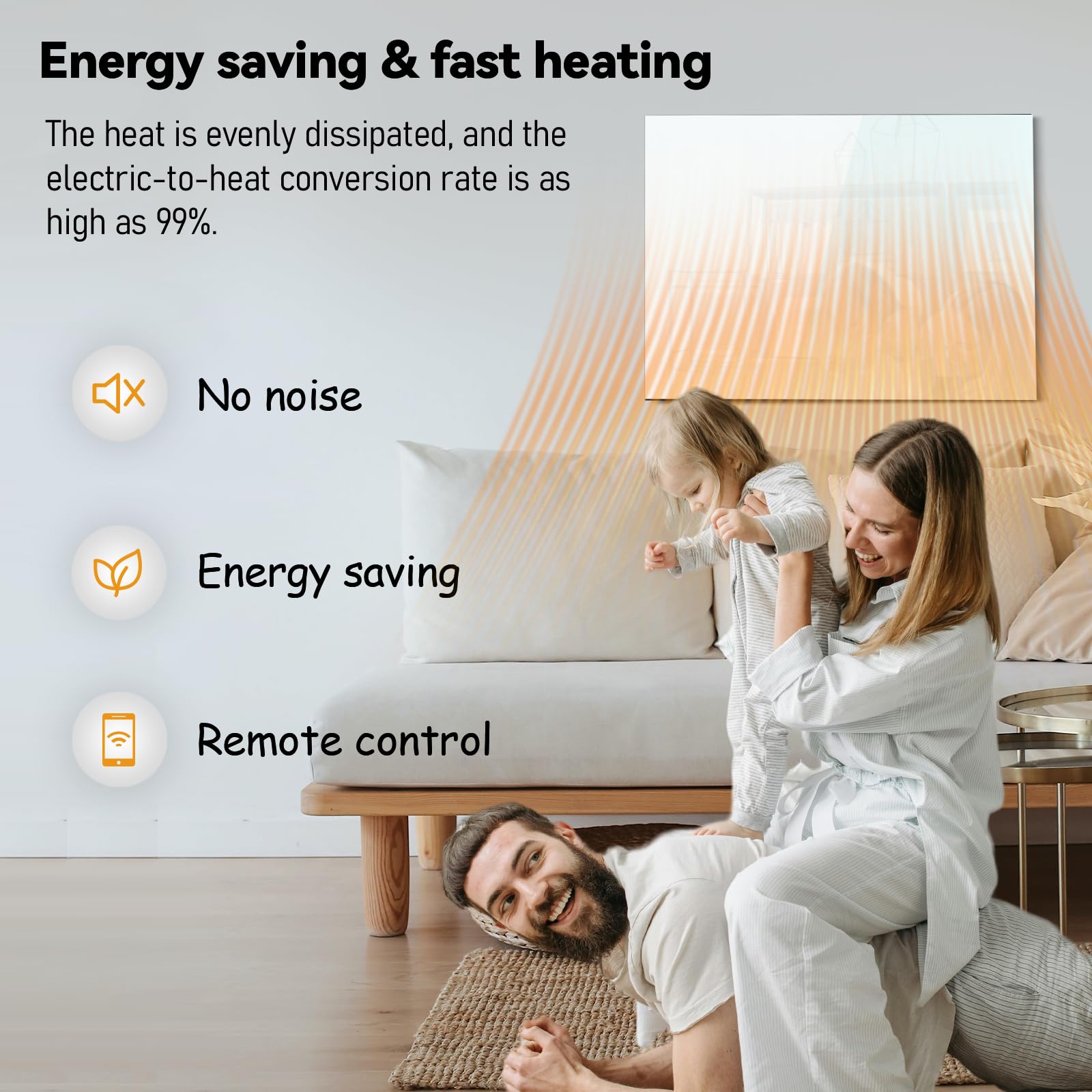 Infrarotheizung Glas 300W, Infrarot Glasheizung mit Fernbedienung 50x60 CM, Elektroheizung mit Überhitzungsschutz, WIFI (Tuya Smart), Weiß, TÜV