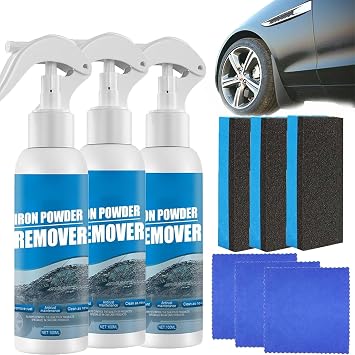 Iron Powder Remover Spray, Multi-Functional Quick-Acting Rust Removal Spray, Rust Remover Spray for Metal, Tools, Cars, Chains, Fast-Acting Formula & Easy Spray Application 3pc