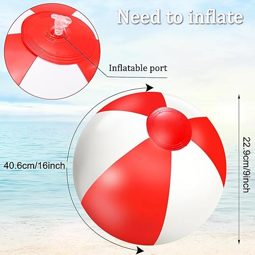 Miniatura 2 de Whaline 16 bolas inflables rojas y blancas de playa redondas de PVC de 16 pulgadas, juguetes de juego lindos para verano, temática tropical