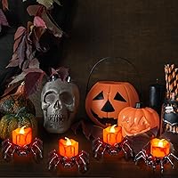 Vista 3 de 6 velas de té de Halloween, velas LED sin llama de Halloween, velas LED sin llama, velas de araña espeluznantes eléctricas parpadeantes