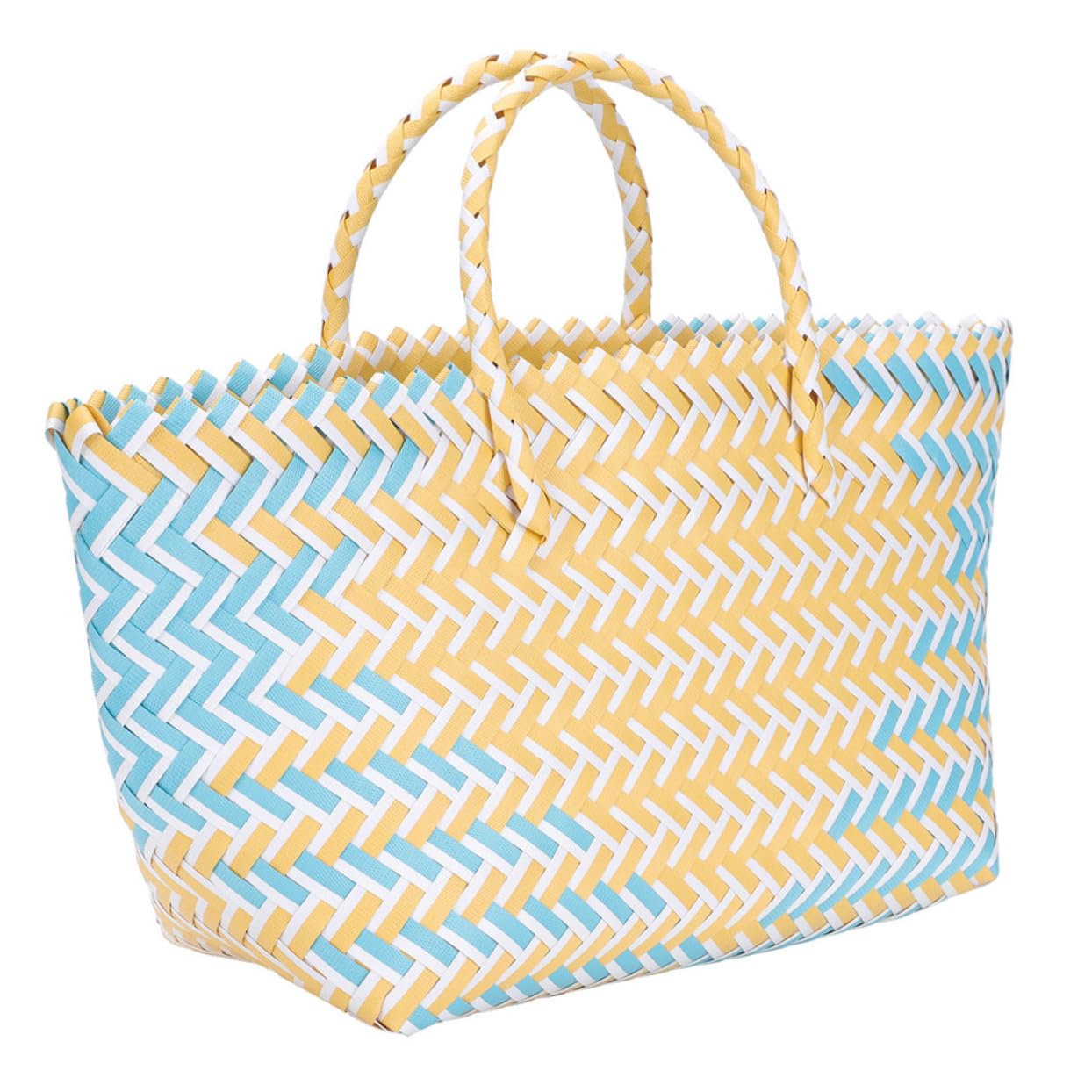 MAGICLULU 2piezas Bolso De Cesta De Rayas Tejida Mano Bolsa De Compra Para Verduras Con Asa Superior Para Almacenamiento De Cocina o Supermercado