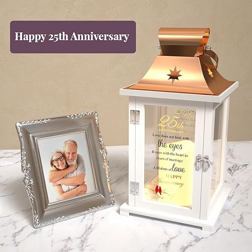 Miniatura 4 de Linterna de aniversario de boda, el mejor regalo de boda del 25 aniversario para parejas, padres, esposa, marido, plata, 25 años de matrimonio para
