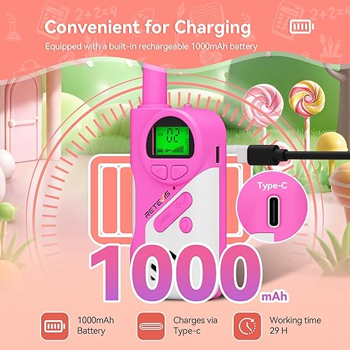 Miniatura 5 de Retevis EZTalk - 70 walkie talkies para niños, modo seguro, radio de 2 vías recargable, juguetes para niños y niñas de 6 a 12 años, regalos de