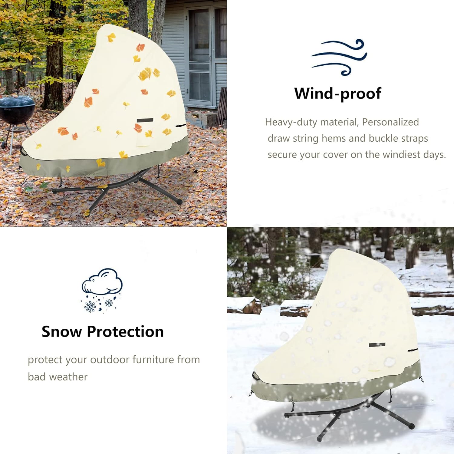 Bitubi 73 Inch Patio Hanging Chaise Lounge and Stand Cover - 600D Tough Canvas Heavy Duty Waterproof Outdoor Curved Steel Hammock Chaise Lounge Chair Swing Cover