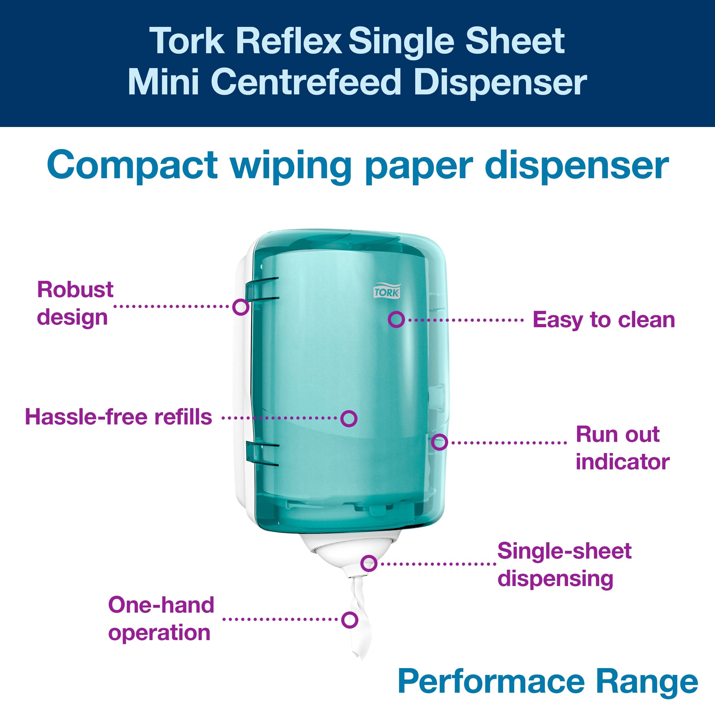 Tork Reflex Sola Hoja Mini Centrefeed Turquoise dispensador
