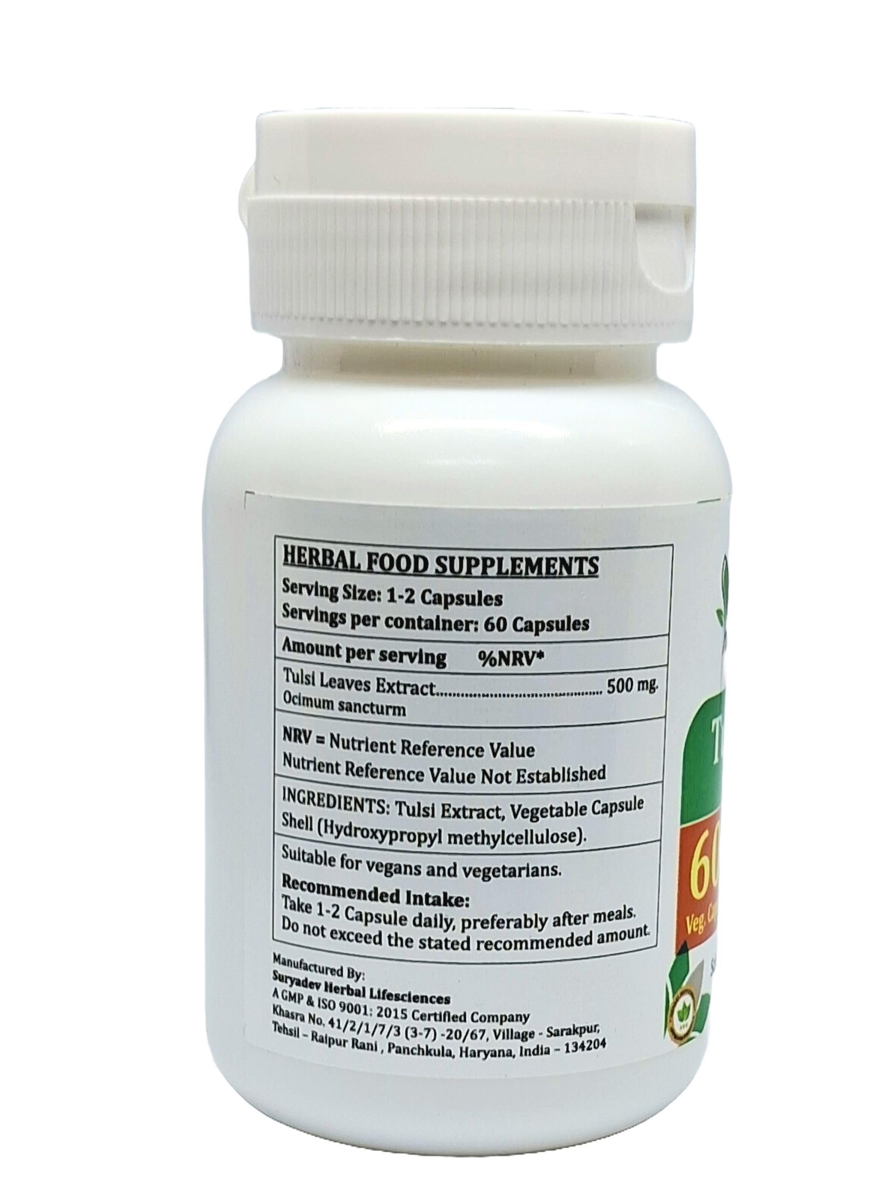 Ocimum Sanctum (Tulsi, Basil) Extract Capsules | Highest Potency, 100% Herbal Product | Pack of 60 X 500 mg. Veg. Capsules (Pack of 1 Bottle) — Amazon image 2