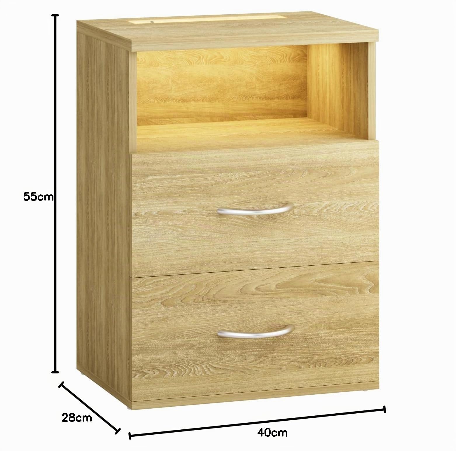 CASARIA® 2X Mesitas de Noche Luz LED Táctil Regulable 2 Cajones 40x28x55cm Mesa Auxiliar Dormitorio Salón Roble