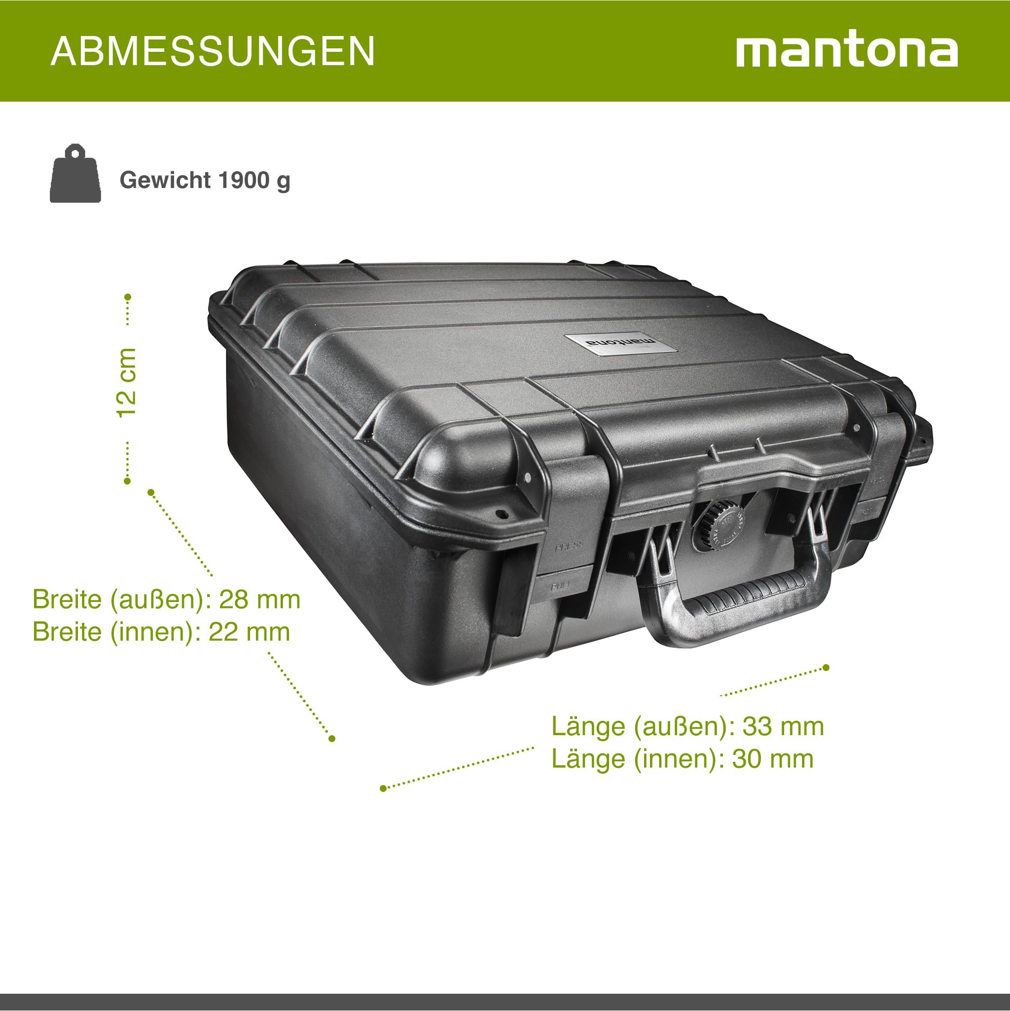 Mantona - Maletín de Exteriores para cámaras de Fotos (tamaño Mediano, Resistente al Agua, el Polvo y Las Rozaduras), Color Negro