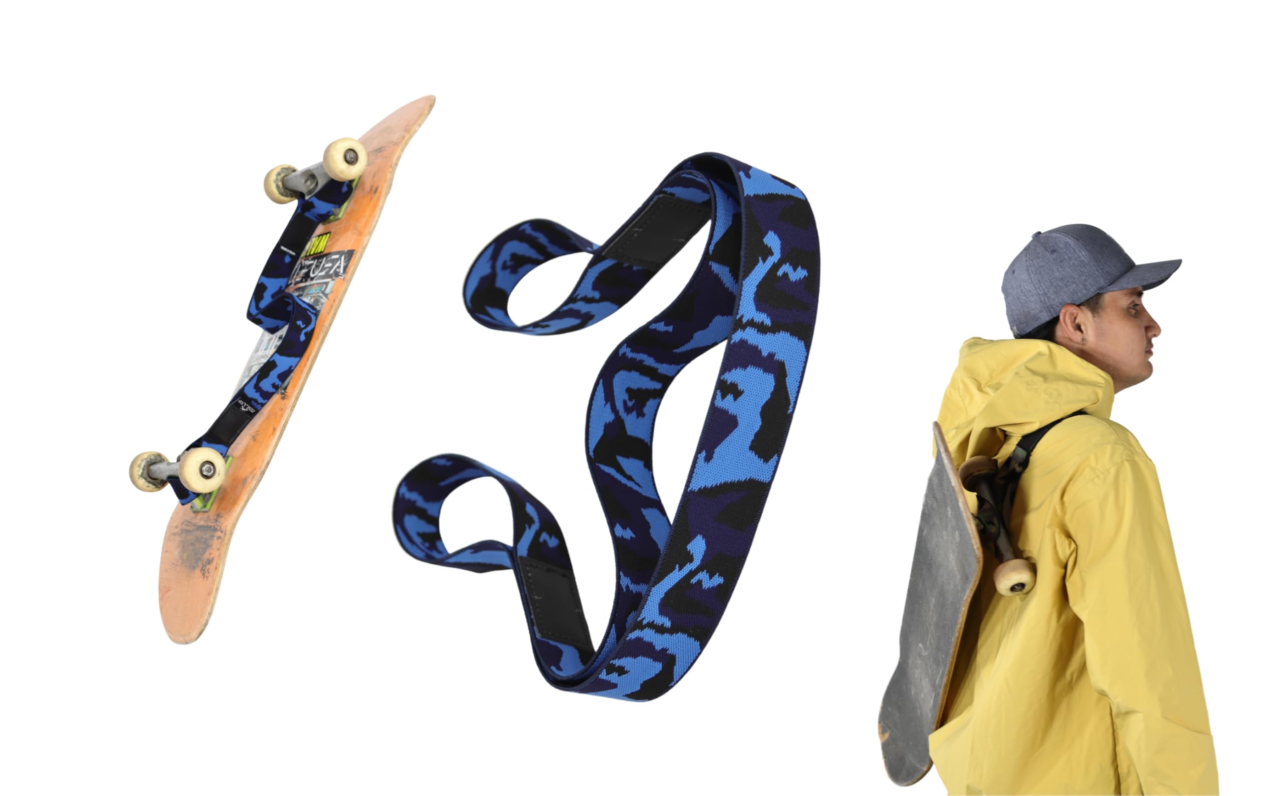 Accessoire skateboard, Sangle de transport pour skateboard, Sangle élastique pour planche à roulettes, solution de transport pratique et confortable pour un transport facile n'importe où, bleu, taille