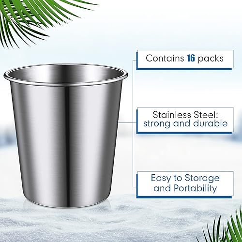 Miniatura 3 de Baderke Paquete de 16 vasos de acero inoxidable para niños y adultos, vasos de metal apilables, vasos de metal inastillables para viajes, campamento