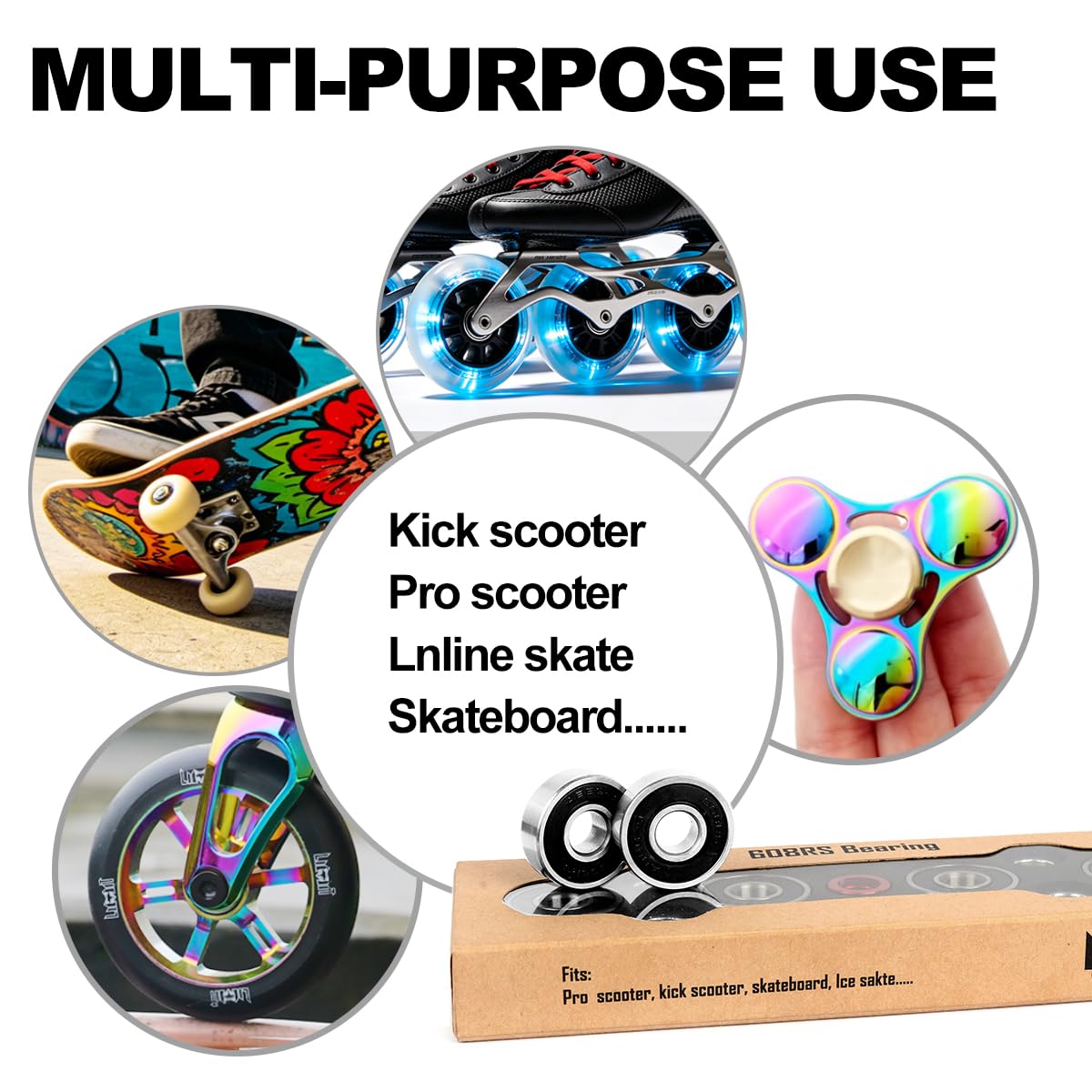 Limit LMT608RS ABEC 9 Ensemble de roulements de précision compatibles avec la plupart des roues pour trottinettes et skateboards