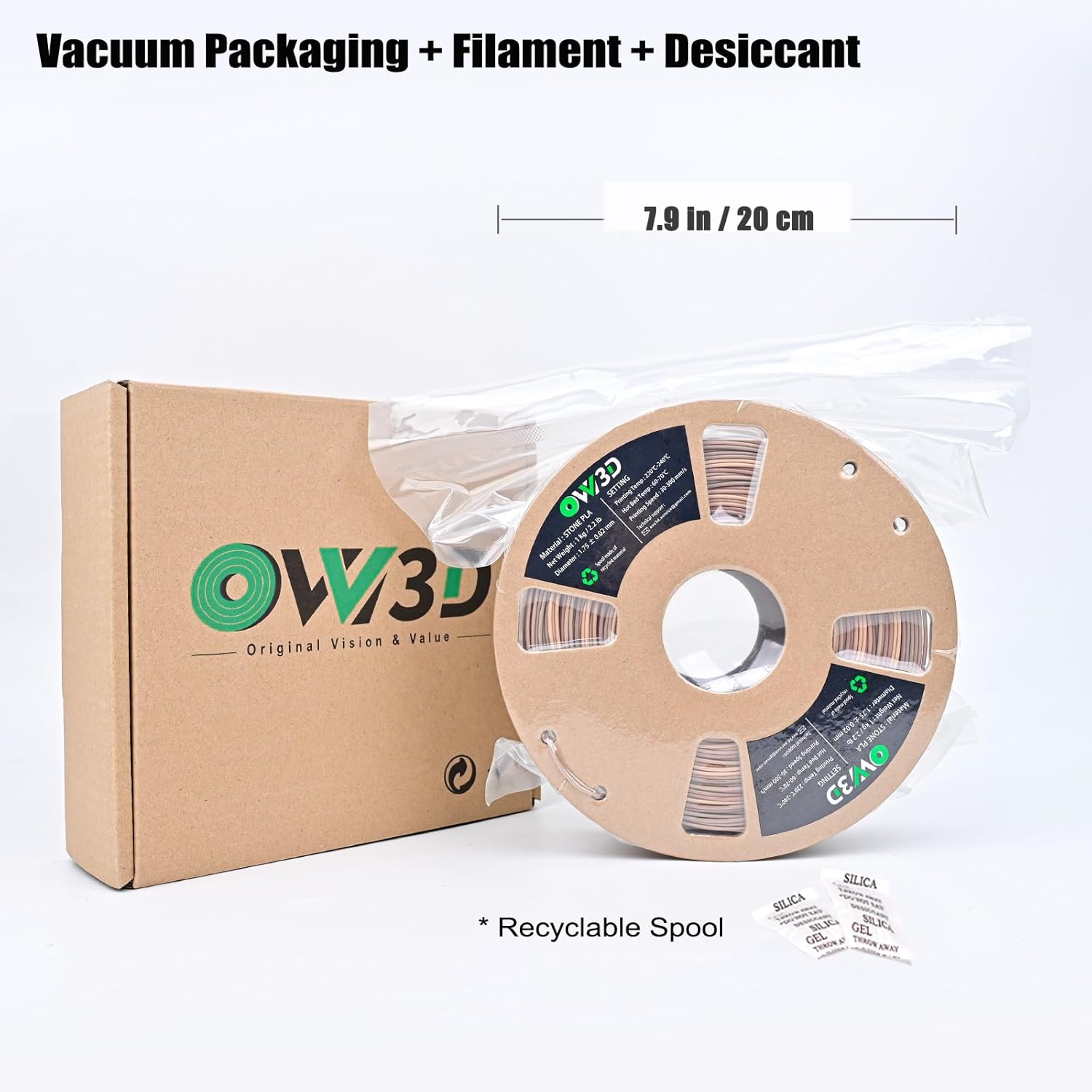 OVV3D PLA Filament Stone PLA, 3D Printer Filament Rock PLA Filament 1.75mm +/- 0.02mm 1kg(2.2lbs) Better to Print Fossil Bone/Marble，Gradient Brown PLA