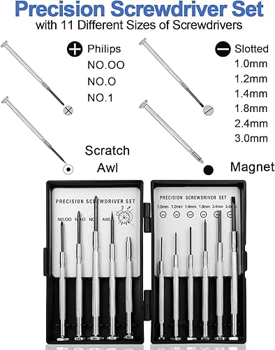 Miniatura 2 de Juego de destornilladores pequeños de 11 piezas con estuche rígido, kit de destornillador pequeño con 11 destornilladores de diferentes tamaños,