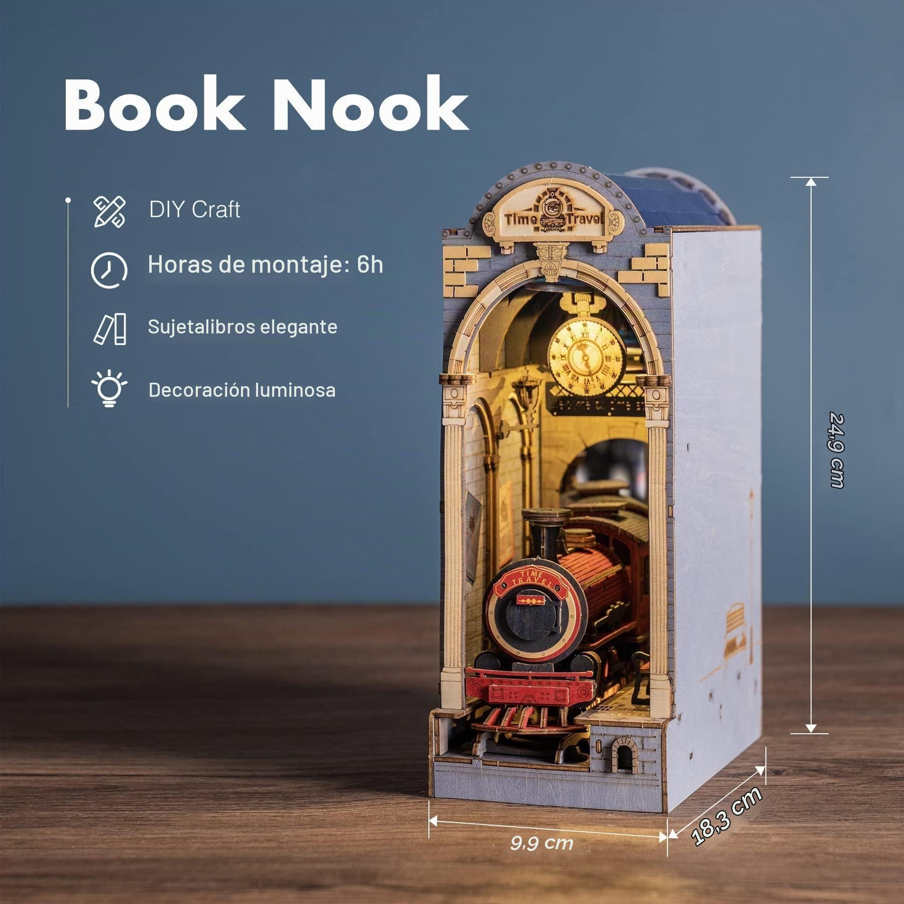 RoWood DIY Kit Nook 3D Madera | Maquetas Casa Muñecas para Montar, Regalos para Adultos y Adolescentes - Plataforma Tren, Azul, Negro, Rojo, LAT-TGB04