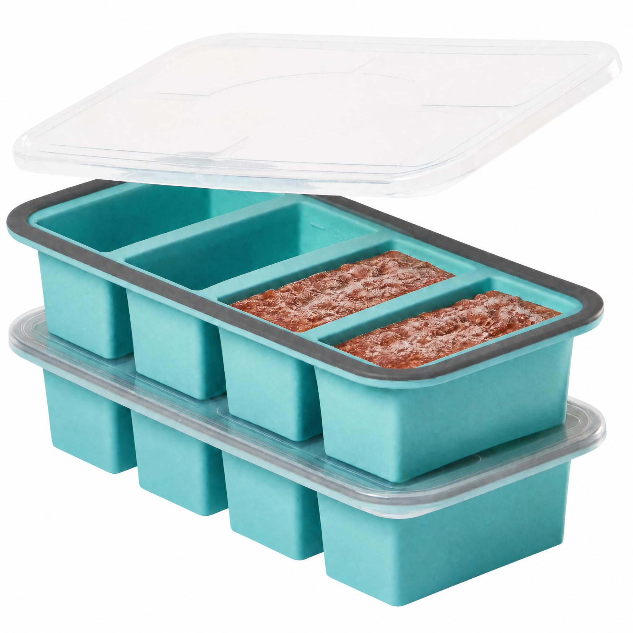1 Cup Silicone Freezer Trays with Lid, Meal Prep Containers-2-Pack
