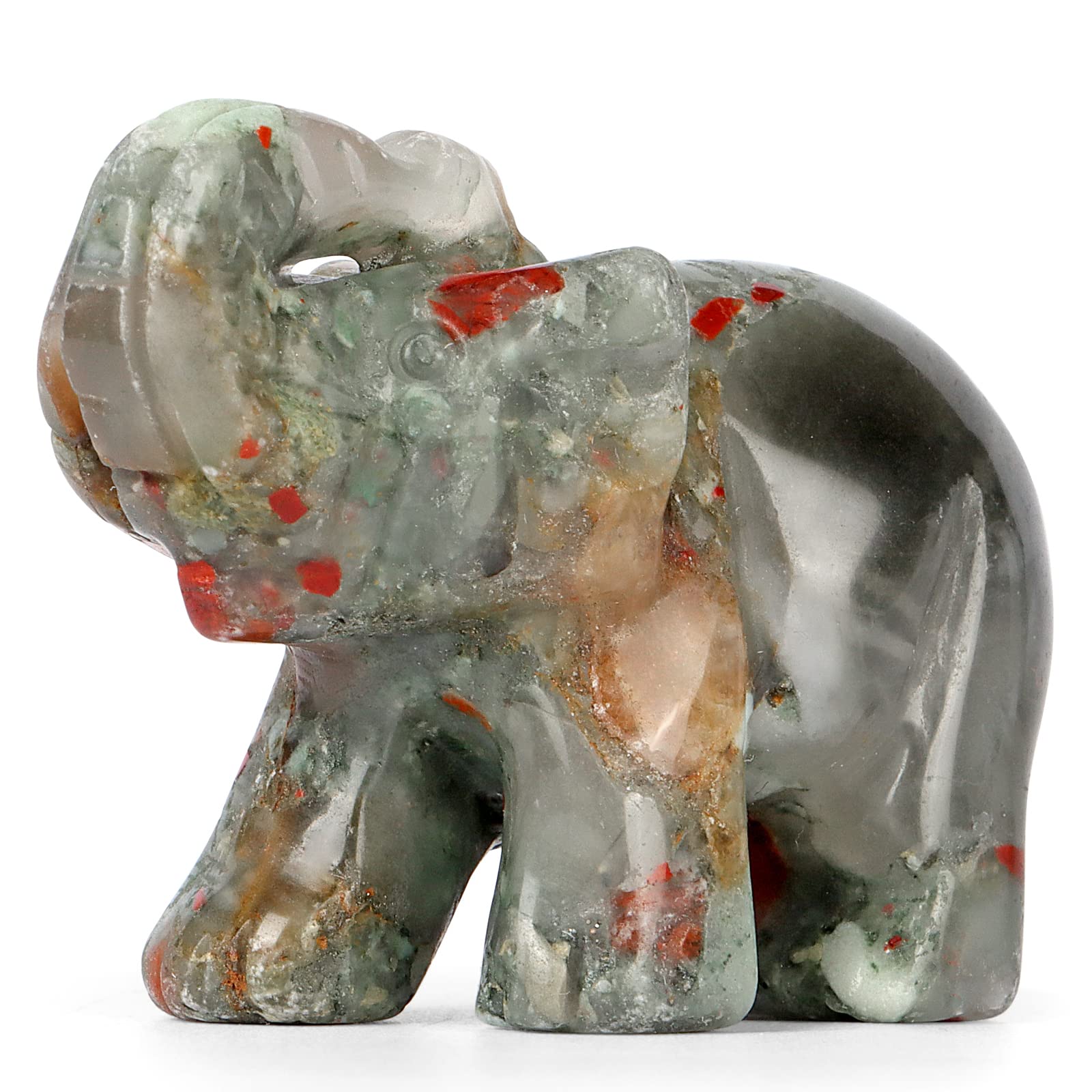 SMQ 2.0" Africa Bloodstone Crystal Elephant Statue,Hand Carved Healing Crystal Gemstone Elephant Animal Figurine Crafts Gifts Decor for Home Office Desk