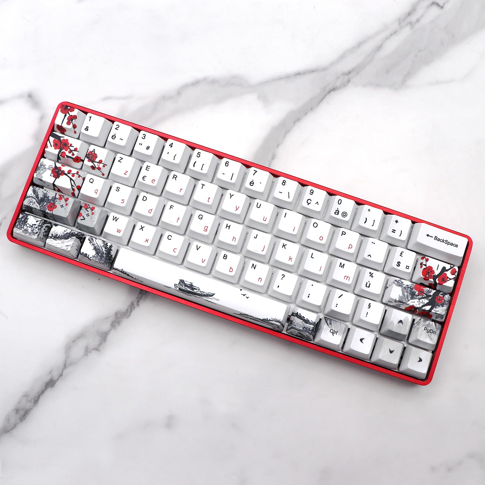 JSJT - Keycaps Plum Blossom 128 touches - Keycaps françaises PBT - Profil OEM - Keycap personnalisé pour 61/68/87/96/104/108 Cherry MX Switches - Clavier mécanique