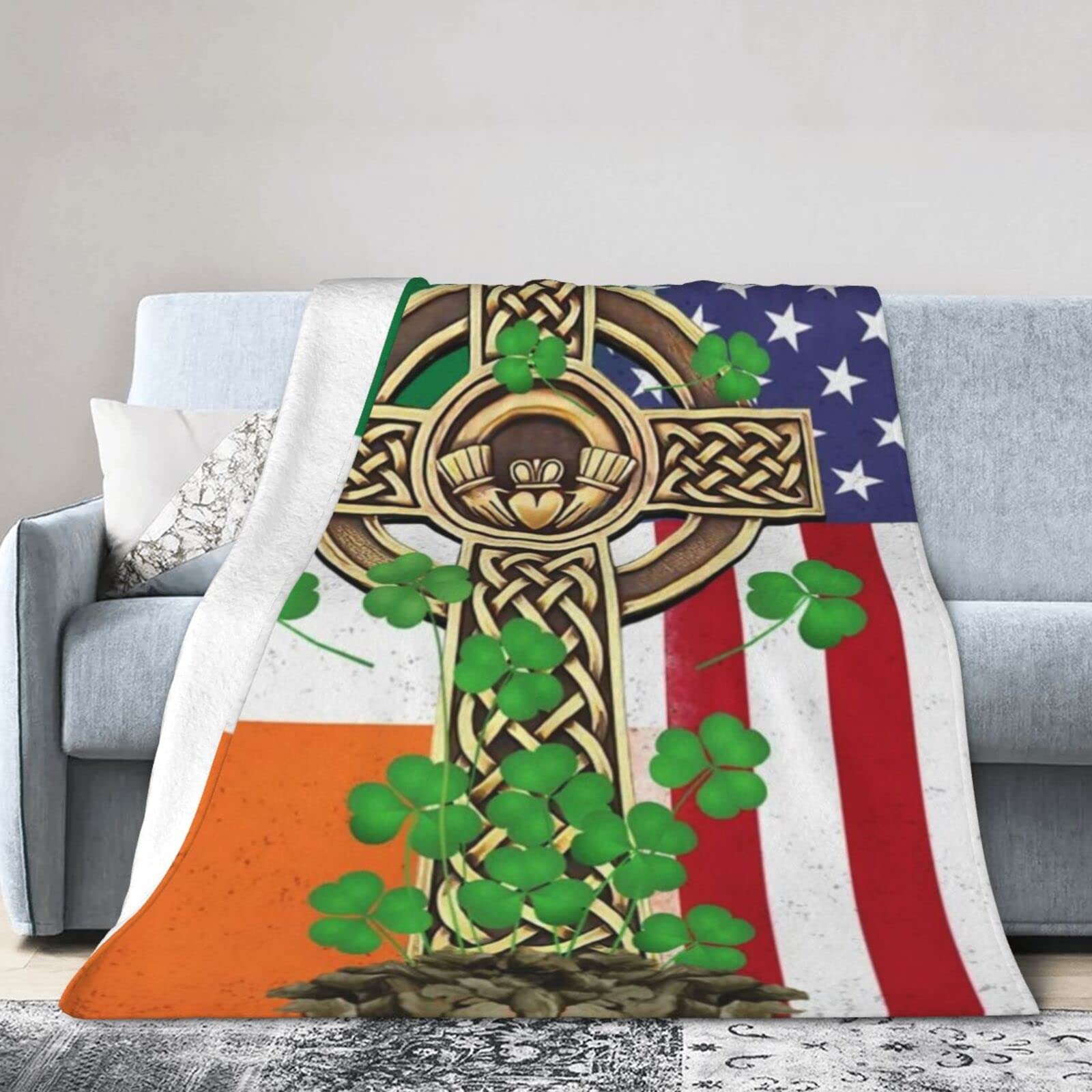 Lsjuee Flannel Fleece Blanket 60"X50" Celtic Claddagh Cross Sofa Throw Blanket Quality Ultra-Soft Travel Spring Blankets for Kids Keep Warm