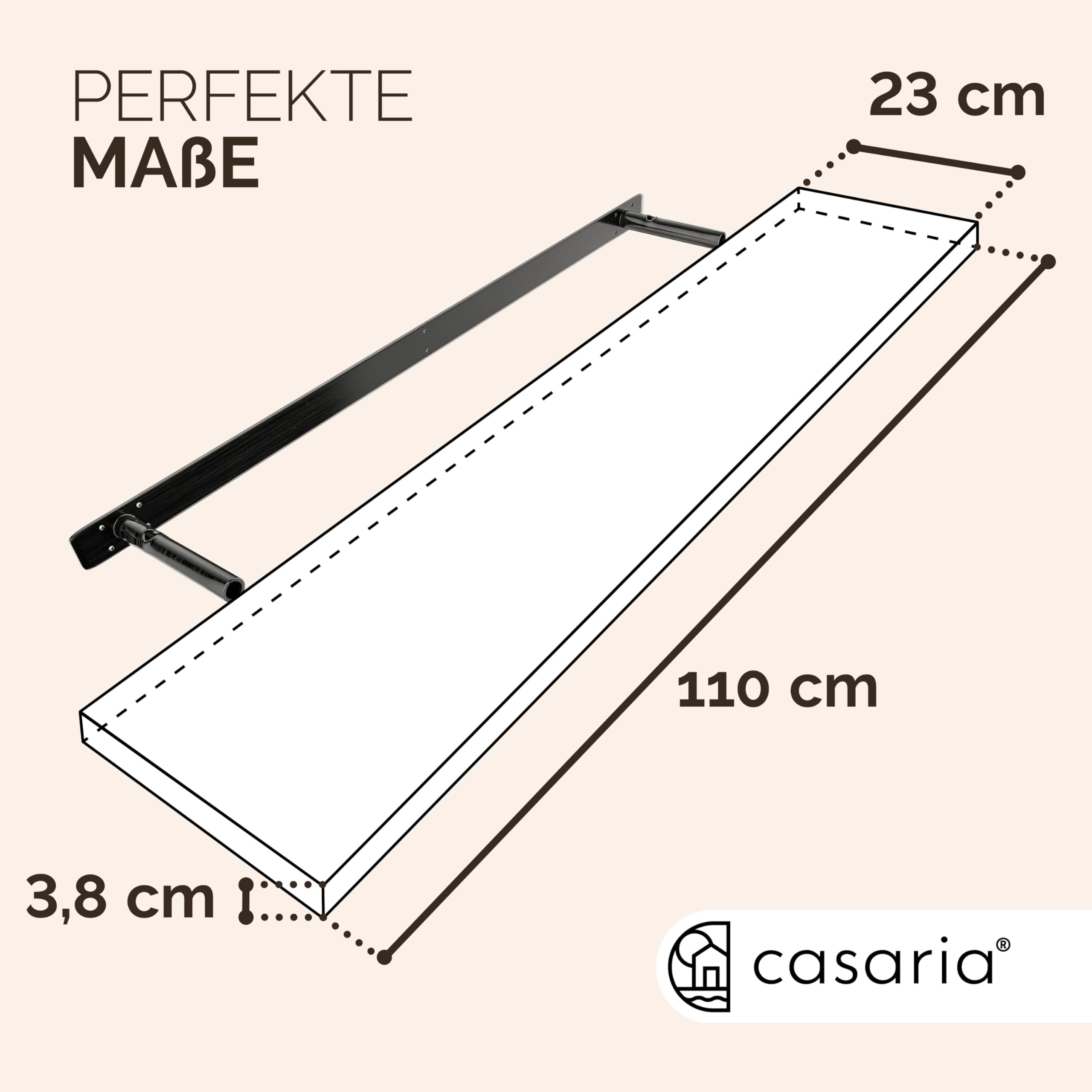 Casaria® 2X Wandregal Holz Dunkle Eiche Regal mit Halterung 15kg Tragkraft Hängeregal Küche Wohnzimmer Flur Wand Schweberegal Bücherregal Regalbrett Schwebend 110cm