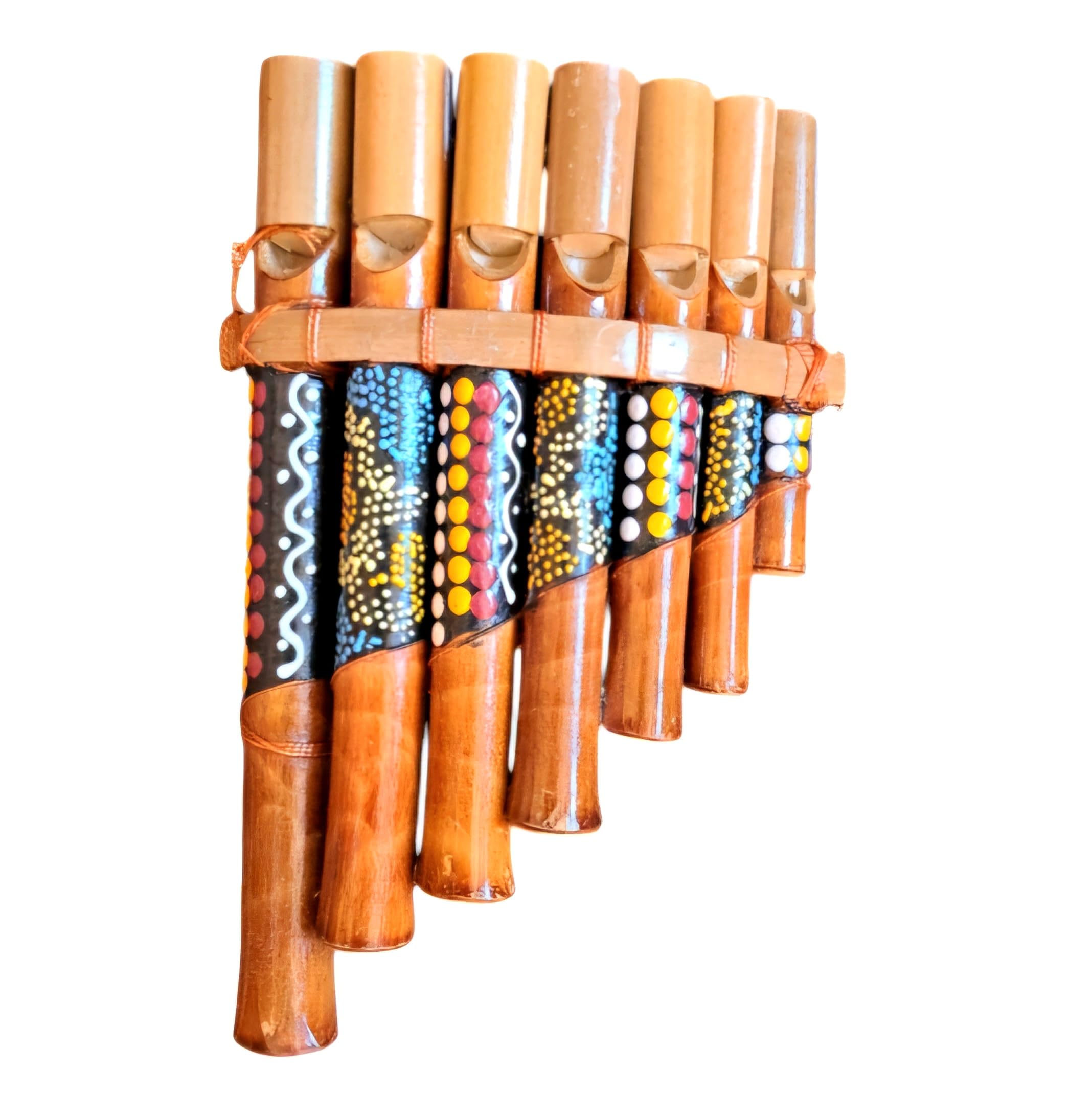 Flûte de pan en bambou Instrument de musique bois artisanale 7 tubes dot painting