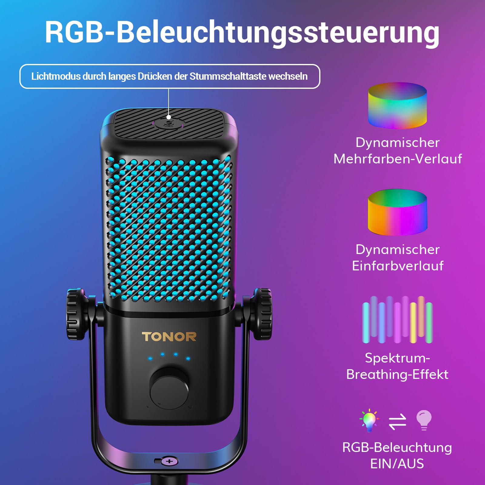 TONOR Gaming Mikrofon Kompatibel mit Xbox, Kondensator Mikrofon mit RGB, Mute/Gain Kontrolle/Überwachung, 30 Std. Akkulaufzeit Microphone für Spielkonsole, 200 cm Kabel, Mikrofonarm, Weiß, TCX3+
