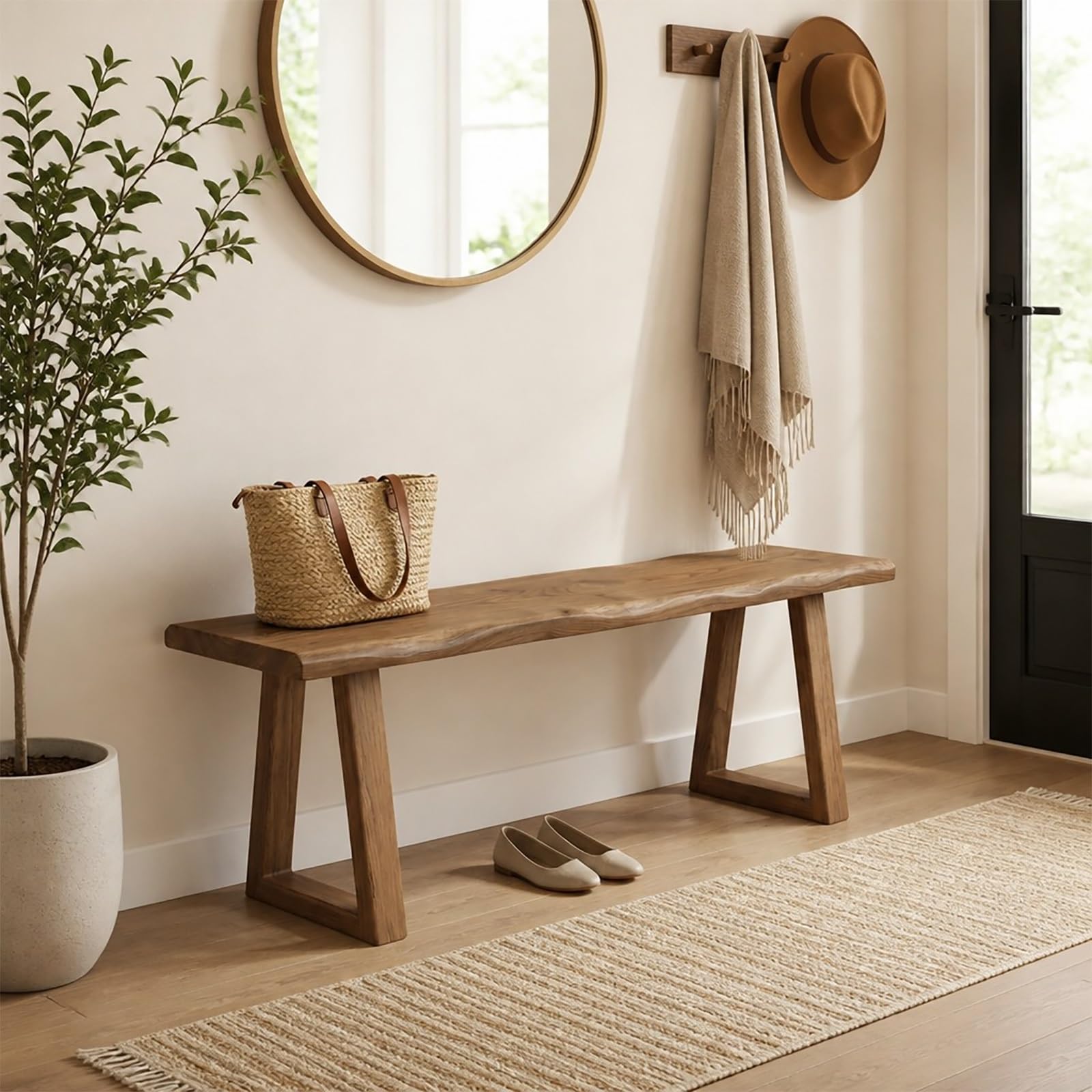 Panca da pranzo in legno stile rustico per ingresso, con struttura robusta, panca per i piedi del letto con angoli arrotondati di sicurezza, impermeabile e facile da pulire, per corridoio, ingresso,