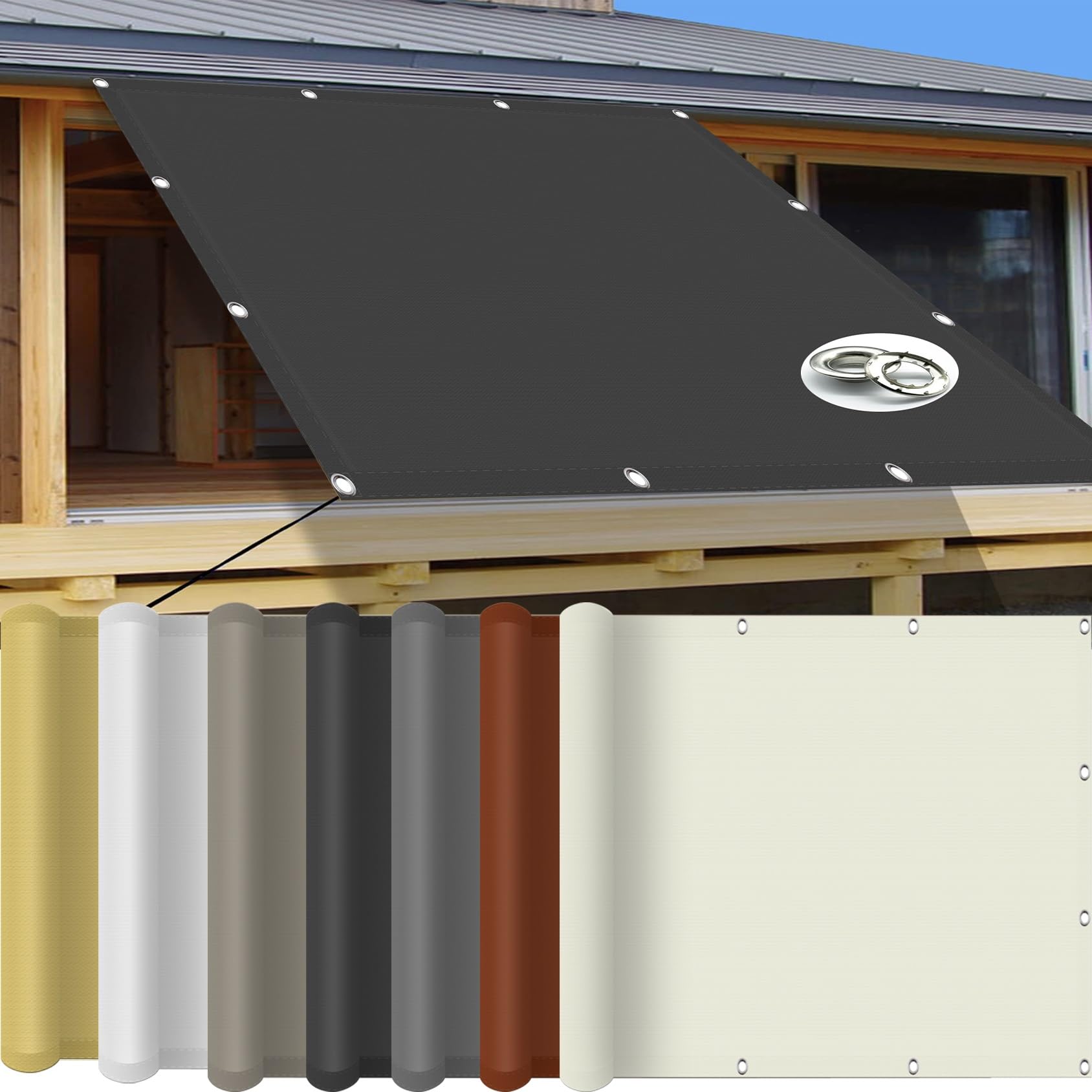 KLGFBDC Custom Awning 3x3.5m & Fence for Patio & Camping 95% UV & Wind Protection Tear Resistant Colors Dark Grey