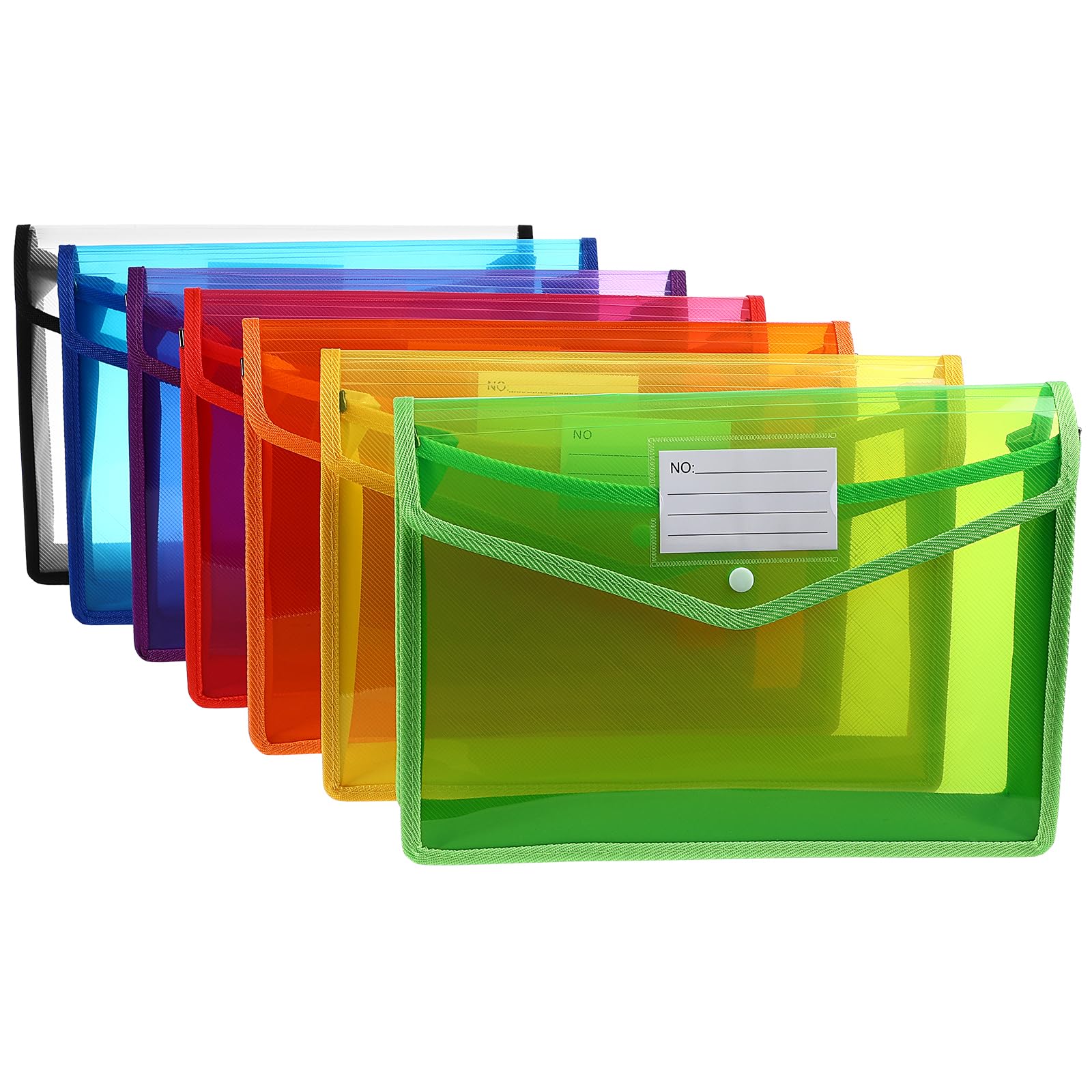 7 Pezzi Buste Documenti Pp Trasparenti con Chiusura a Bottone | Formato A4, per Casa e Scuola, Visibilità del Contenuto, Ordine per Fogli e Fascicoli