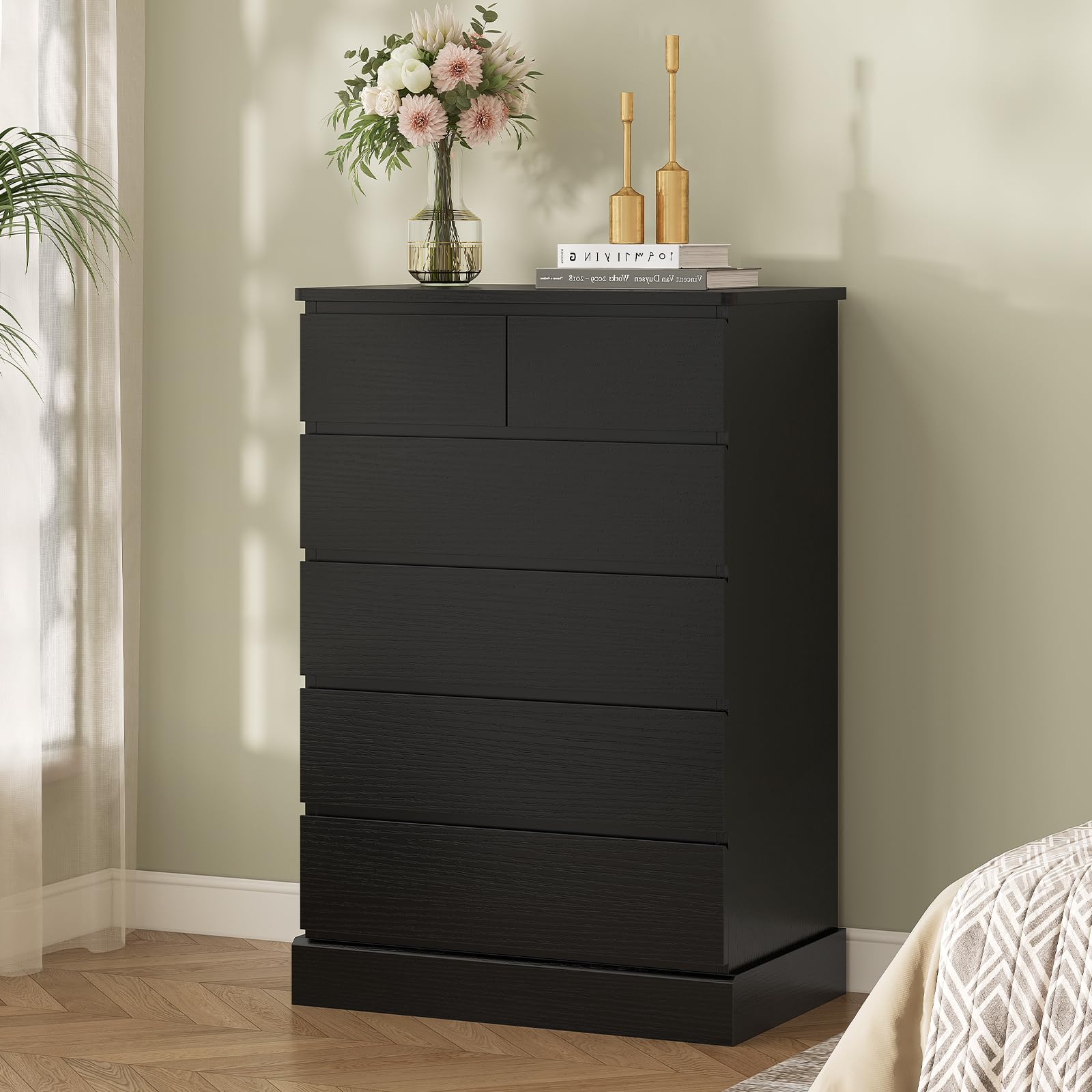 Hasuit 6 Drawer Dresser for Bedroom, Tall Chest of Drawers Storage Organizer for Closet, Modern Clothes Storage Tower with Ample Storage Space, Black