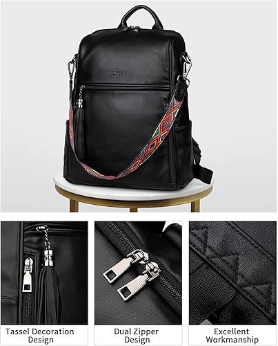 Miniatura 5 de FADEON mochila de piel para mujer, bolsa de diseño para llevar en el hombro, mochila de viaje convertible y a la moda