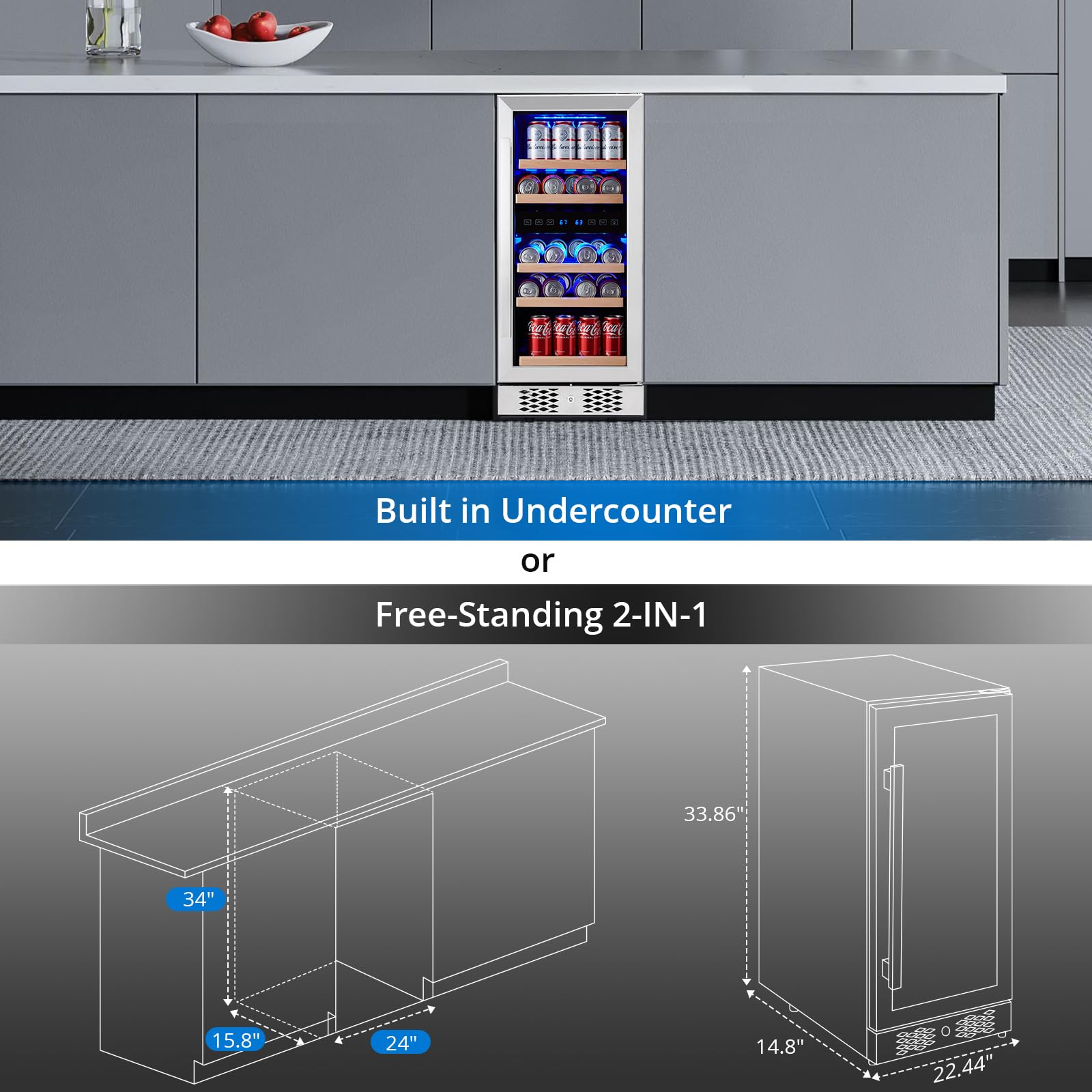 Garveelife Wine Beverage Fridge Cabinet 96 Can, Wine Cooler Refrigerator With Lock & Glass Door, Beverage Wine Chiller With Digital Touch Screen, Low Noise Compressor Wine Refrigerator on Fridge.com - View 6