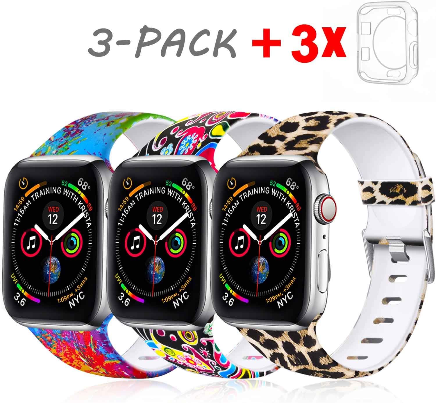 Laffav Compatible with Apple Watch Band 40mm for Women Men with Case, Leopard, Splash-Ink, Colorful Jellyfish, 3 Pack, M/L
