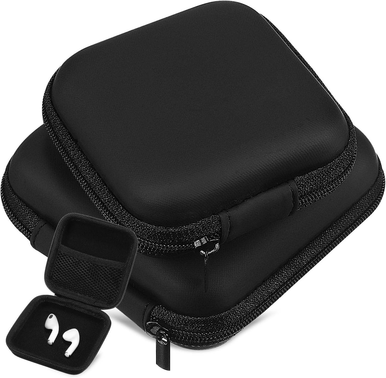 Zerodeko 2pcs Hard Shell Bag Small Electronic Organizer Bag Eva Mini Storage Case Anti-scratch Easy to Carry with Mesh Pocket for Travel Fits in Handbag Black
