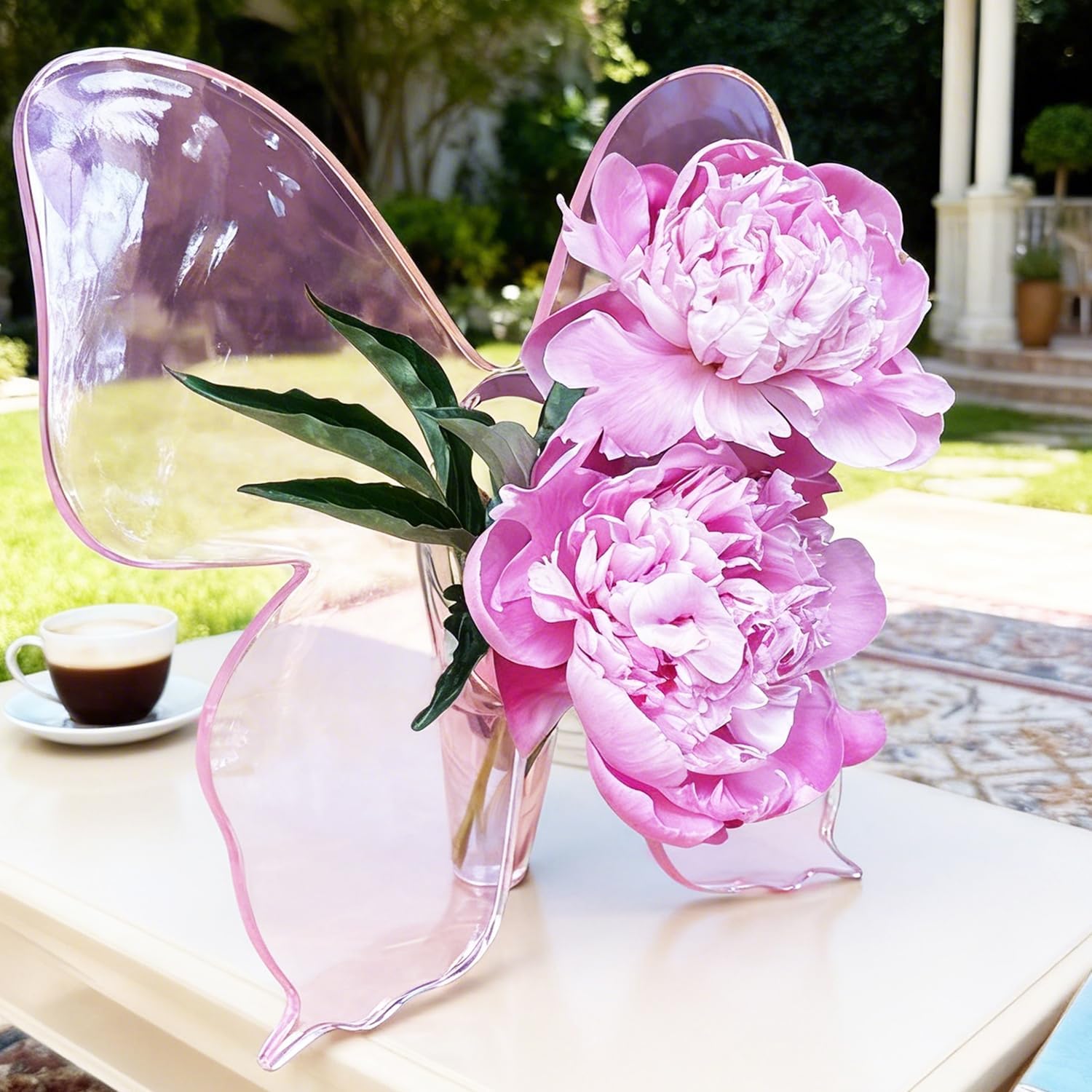 Acrylic Butterfly Frame Vase,Light Pink Clear Acrylic Flower Vase, Unique Decorative Vase for Table Centerpiece Wedding Party Housewarming