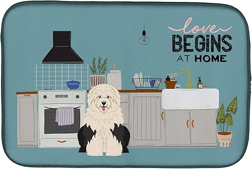 Miniatura 465 de Caroline's Treasures CK7824DDM - Tapete absorbente para secado de platos con diseño de bulldog inglés, rojo y blanco, para encimera de cocina, 14 x