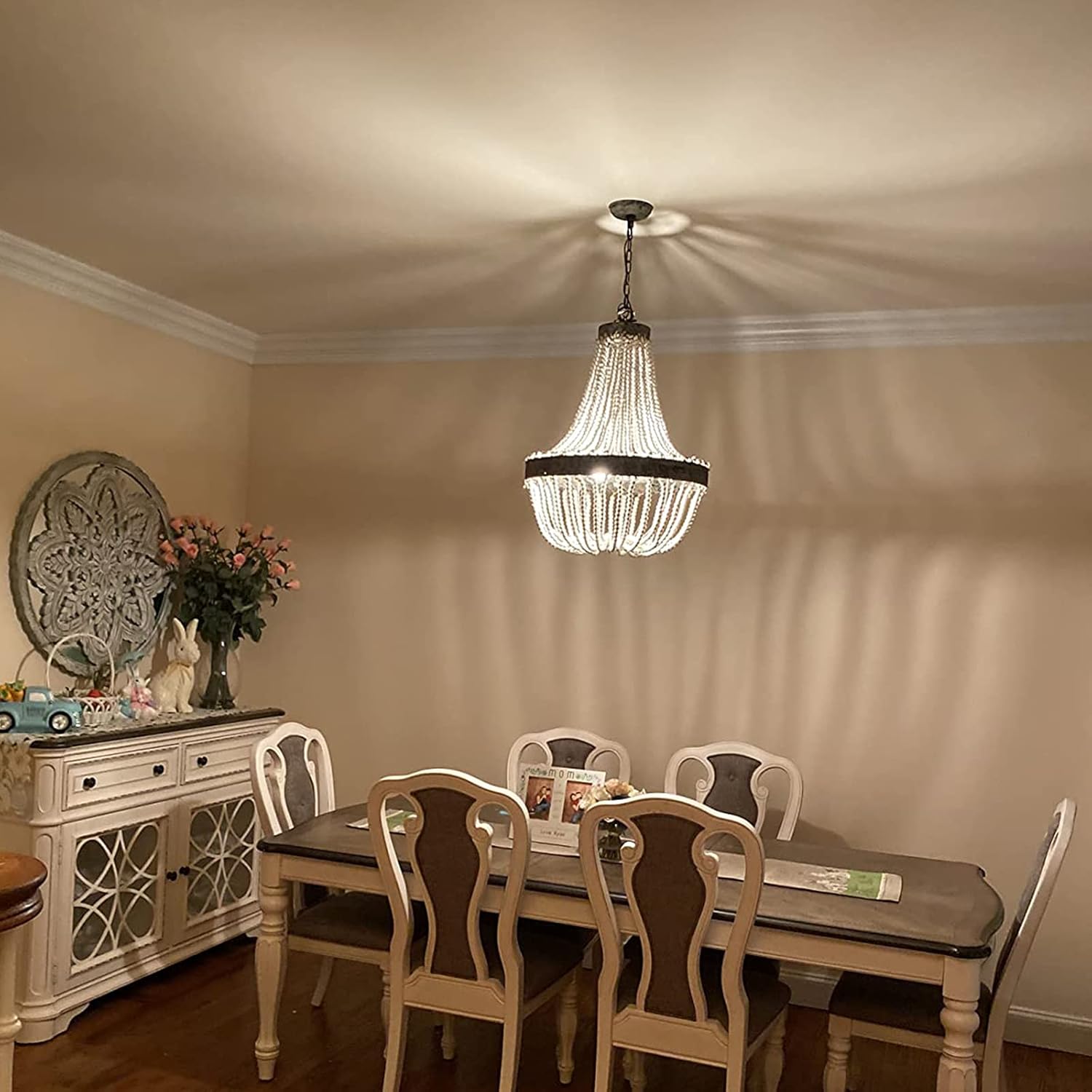 Hоt Dеаlѕ Anmytek Metal and Circular Wood Bead Chandelier Pendant Three Lights Grey White Finishing Retro Vintage Industrial Rustic Ceiling Lamp Light Tор Rаtеd Anmytek Metal and Circular Wood Bead Chandelier Pendant Three Lights Grey White Finishing Retro Vintage Industrial Rustic Ceiling Lamp Light