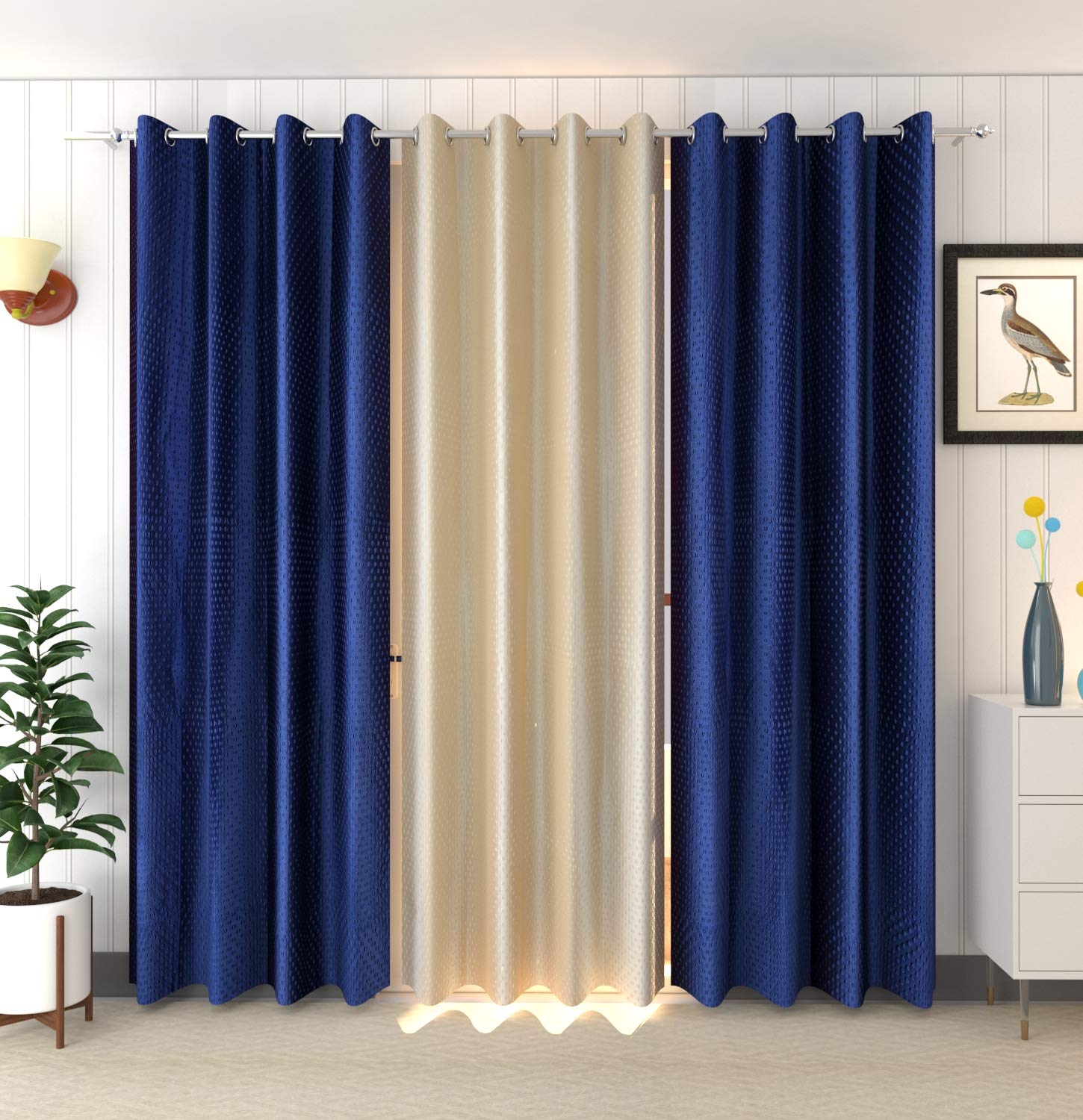 FARRELL Decor 3 Piece Premium Long Door Curtains with DOTT (2 Blue 1 Cream, 4 x 9 feet)… (B091Q8N67Z) Amazon Price History, Amazon Price Tracker