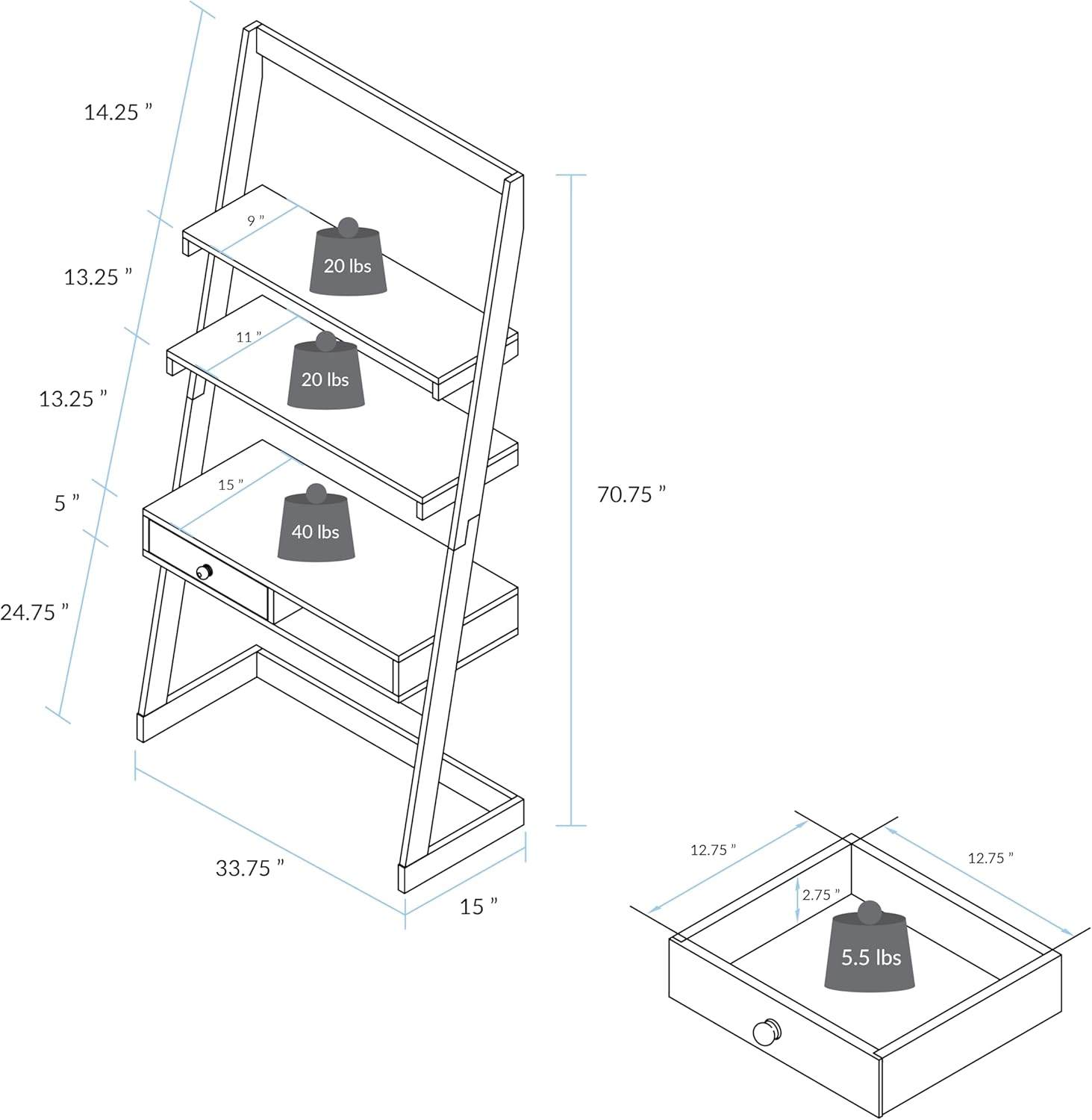 American Trails Freestanding Ladder Desk with Drawer, Natural