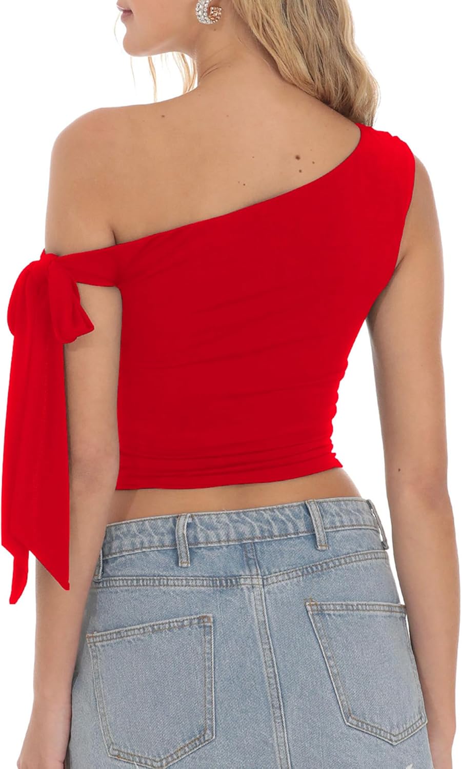 cailami Women's Sexy Off Shoulder Double Lined Crop Tops 2025 Going Out Sleeveless Asymmetrical Y2k Top - Image 2