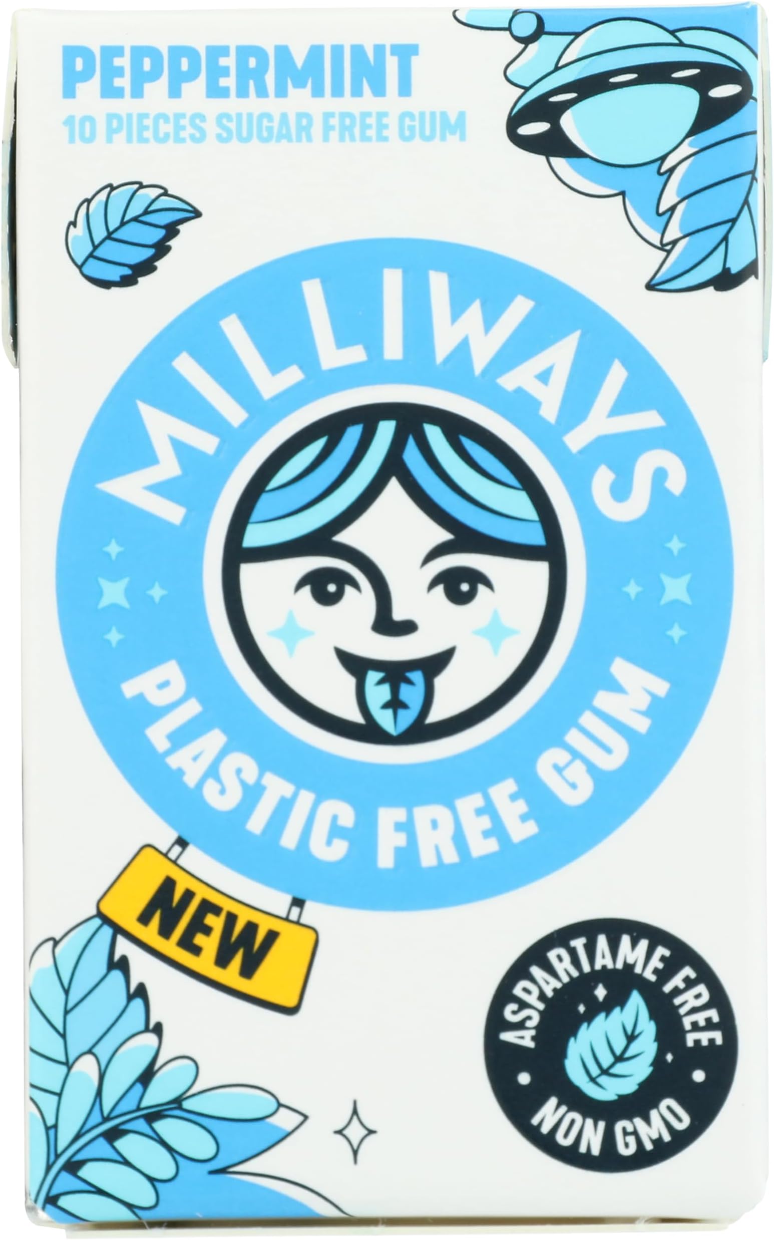 Milliways Peppermint | Plastic Free Gum | Xylitol, Aspartame-Free, Sugar-Free, Plant-Based, Natural Chewing Gum | 40 Pieces Total (4 Packs of 10 Pieces)