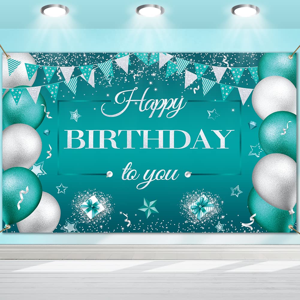 Teal Green Happy Birthday Backdrop 10x6.5ft - Aqua Green Rose Balloons Photography Background For Women